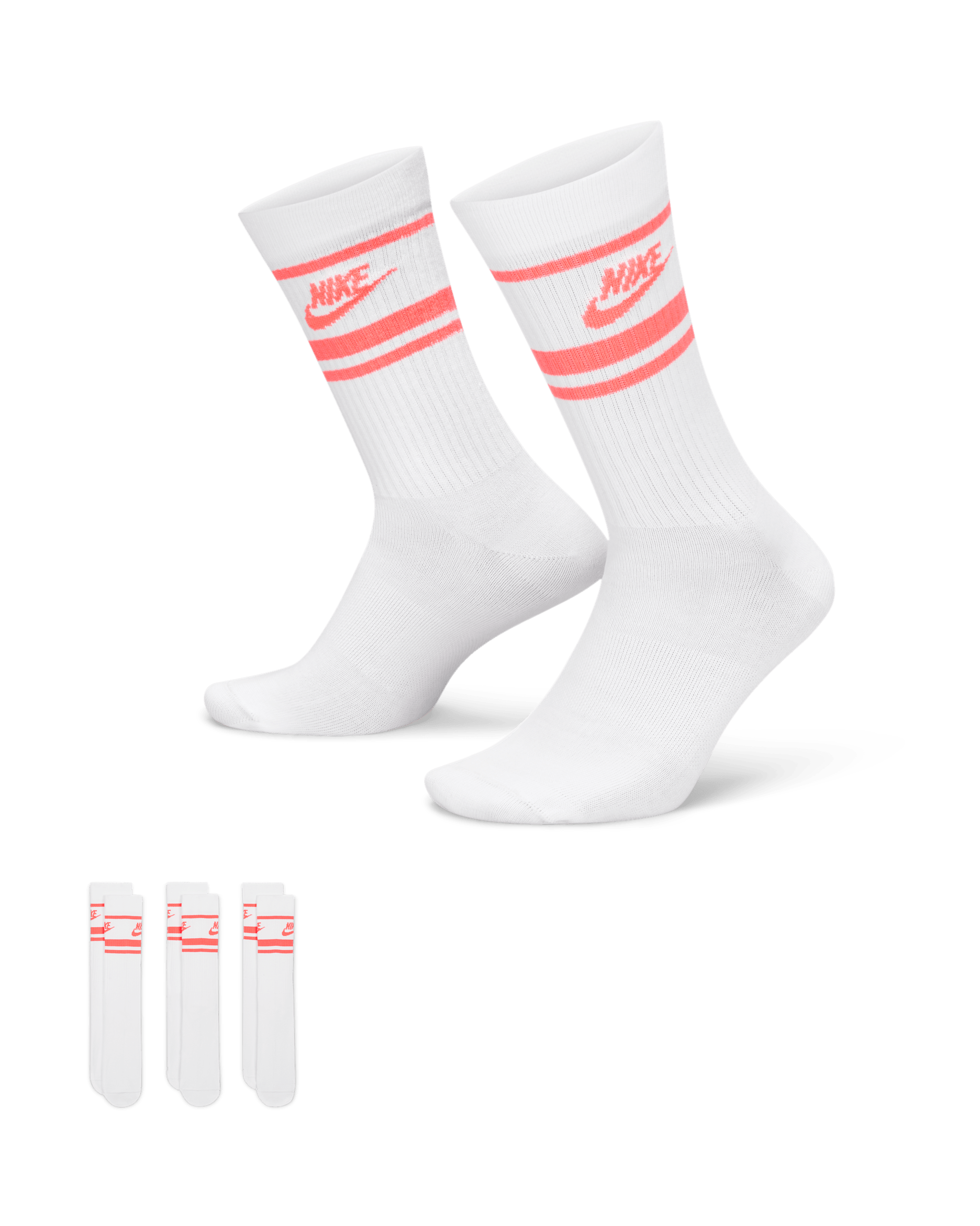 Chaussettes mi-mollet Nike Sportswear Dri-FIT Everyday Essential (3 paires) - Blanc/Hot Punch/Hot Punch