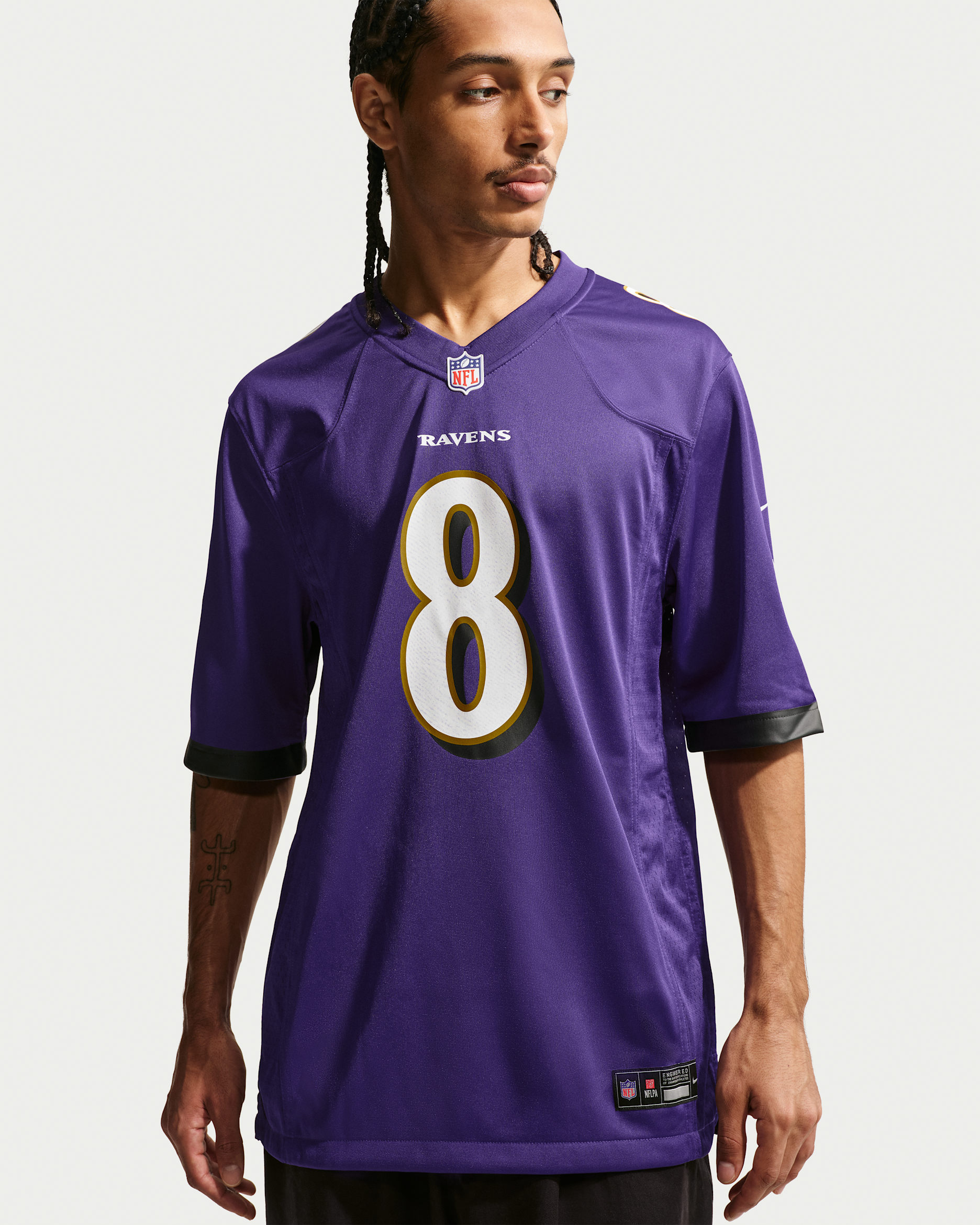 Jersey de juego Nike para hombre Lamar Jackson Baltimore Ravens - Orquídea nuevo