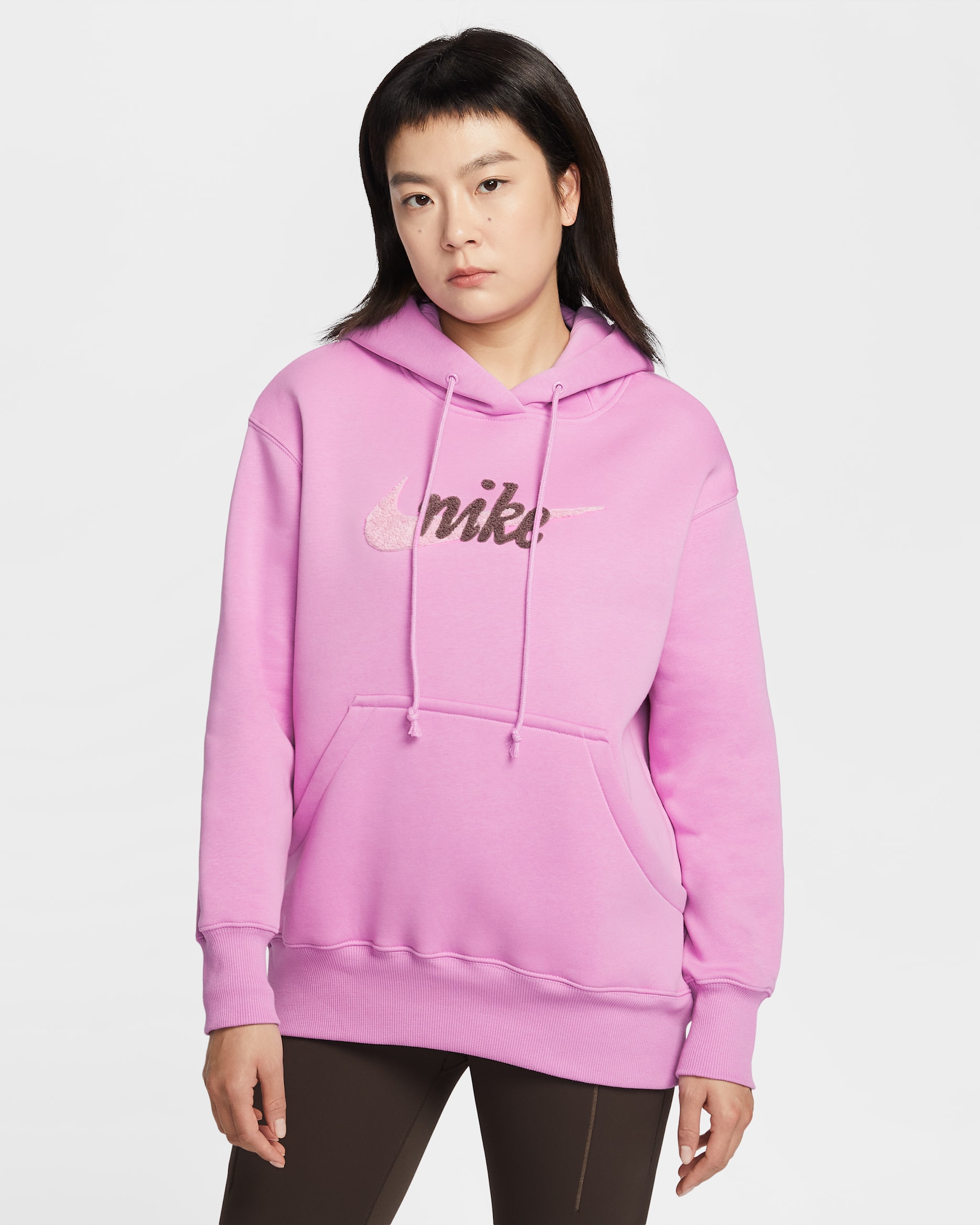 Nike Sportswear Phoenix Fleece Women's Oversized Logo Hoodie (Plus Size) - Light Magenta/Pink Foam