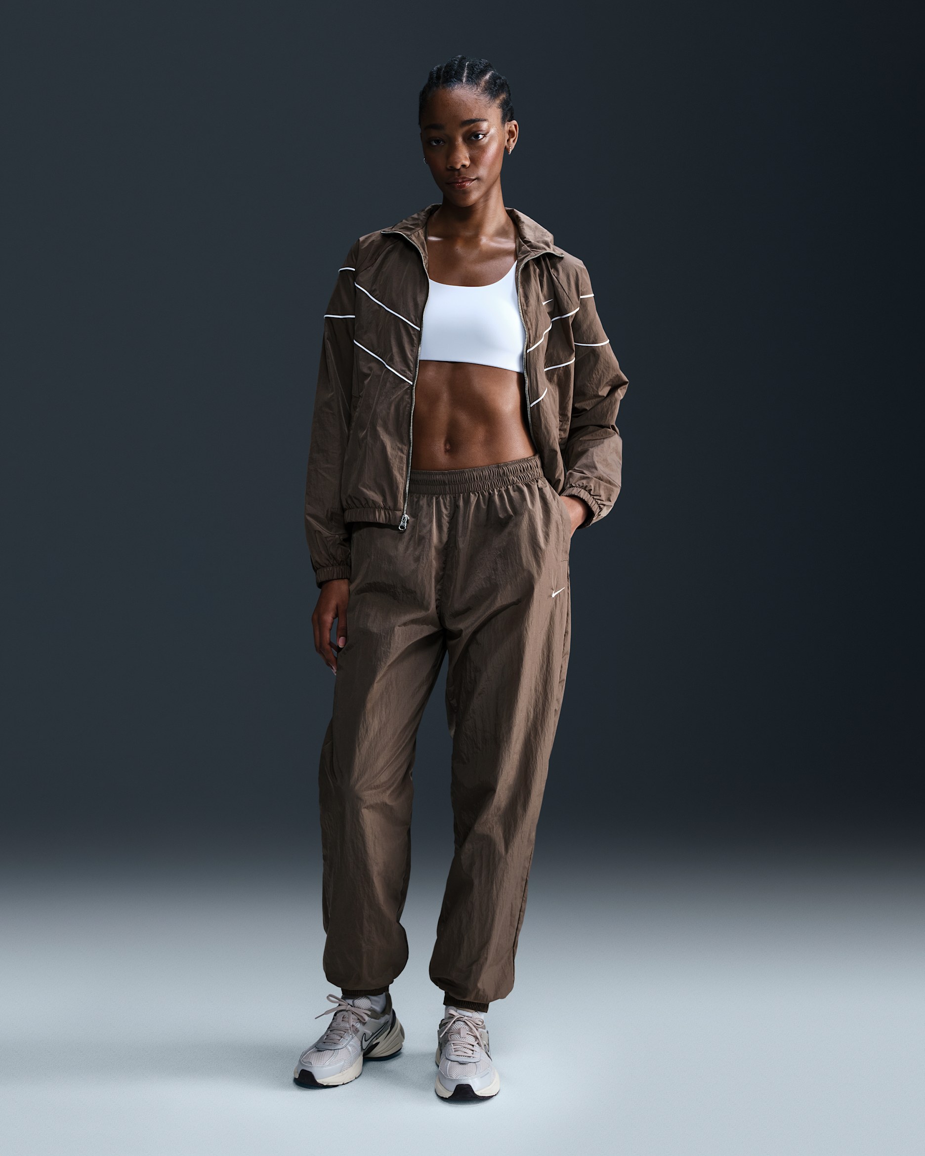 Nike Sportswear Essential Women's Mid-Rise Oversized Woven Joggers - Ironstone/White