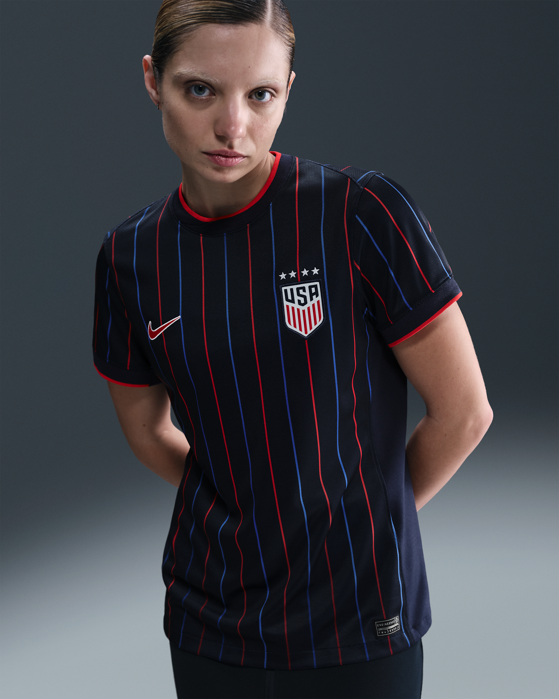 USWNT 2025 Stadium Away (Women's Team) Women's Nike Dri-FIT Soccer Replica Jersey - Obsidian/Challenge Red/Challenge Red