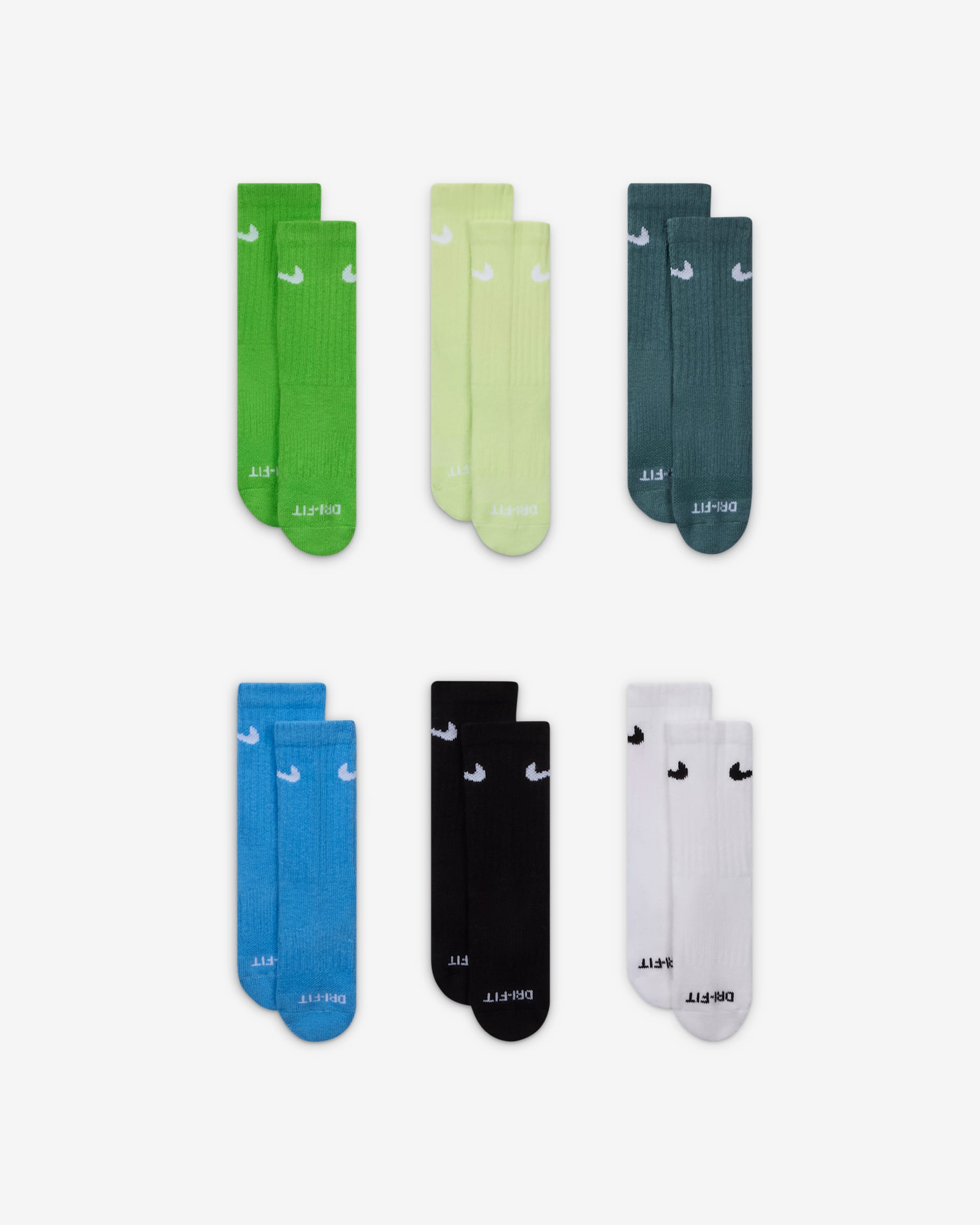 Calcetas para niños talla pequeña Nike Dri-FIT Performance Basics (6 pares) - Verde medio
