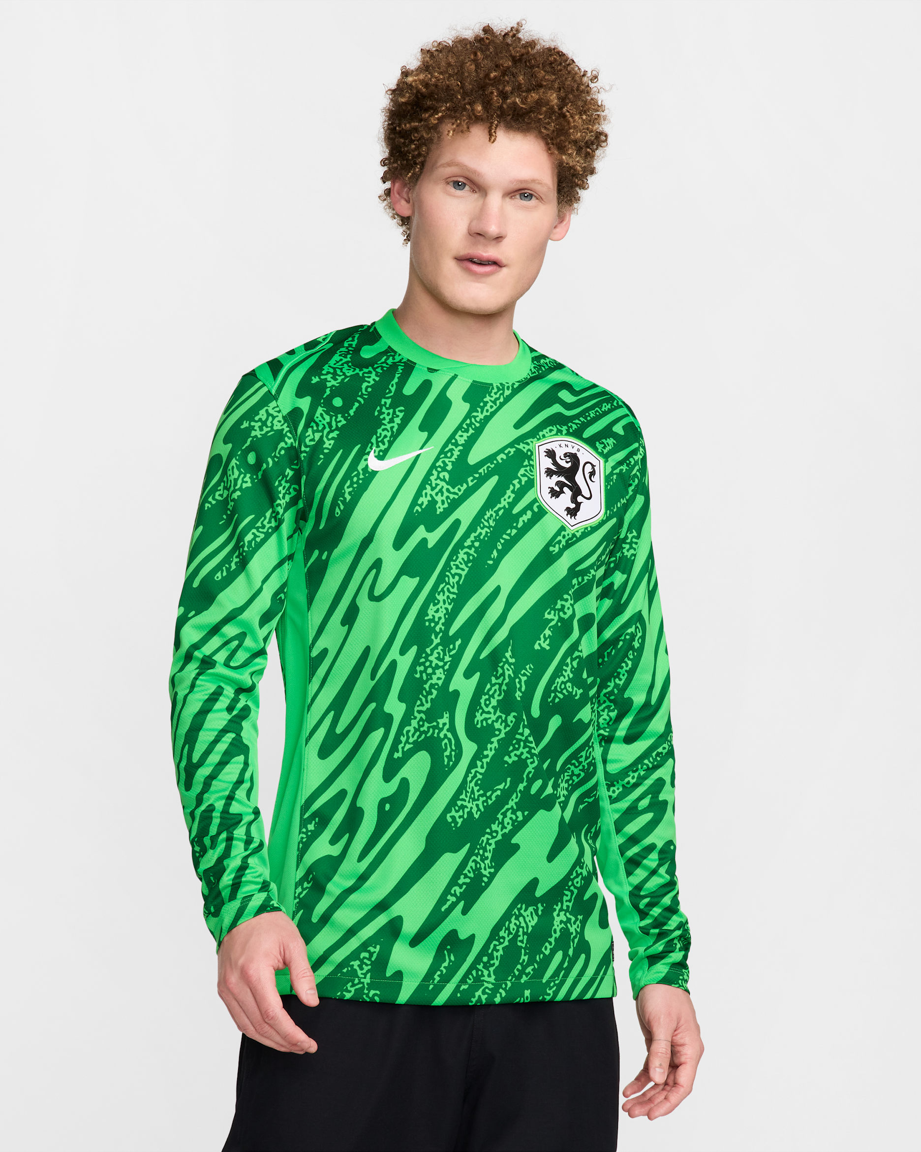 Maglia da calcio replica Nike Dri-FIT Olanda (squadra femminile) 2024/25 Stadium da uomo – Goalkeeper - Green Spark/Pine Green/Bianco