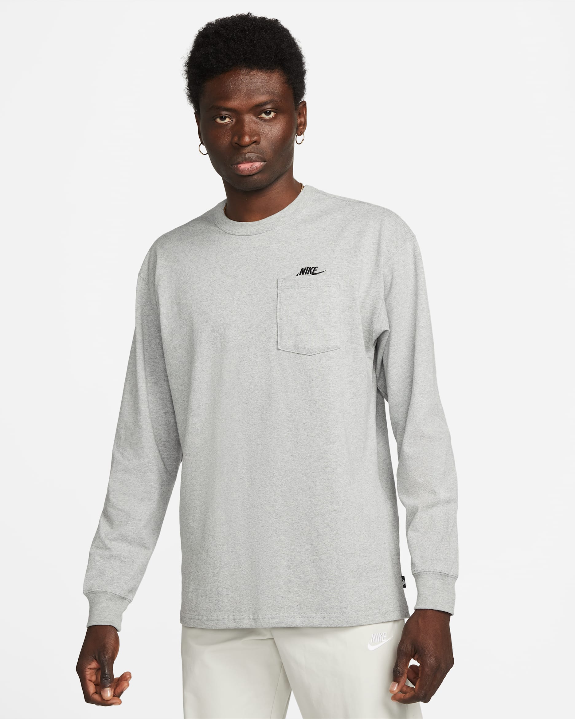 Nike Sportswear Premium Essentials Men's Long-Sleeve Pocket T-Shirt - Dark Grey Heather/Black