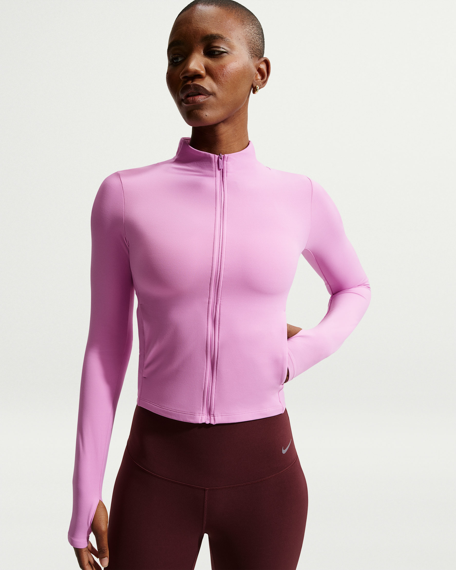Γυναικείο τζάκετ Dri-FIT με φερμουάρ σε όλο το μήκος Nike Zenvy - Light Magenta/Λευκό