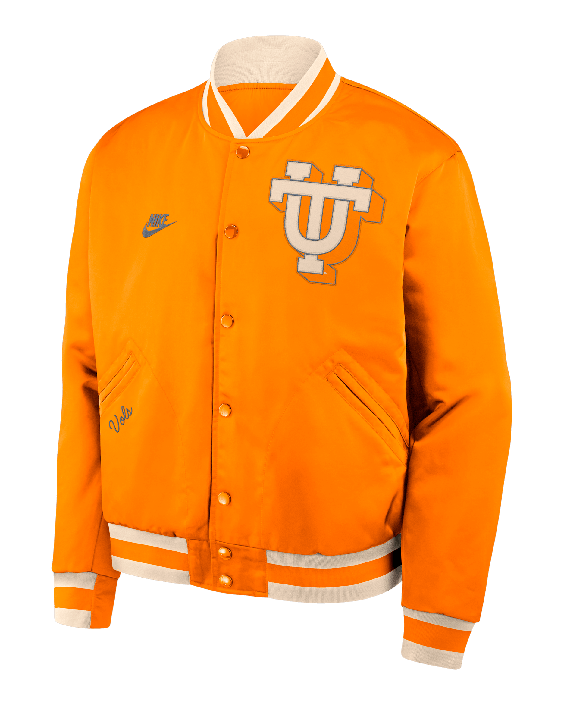 Chamarra bomber universitaria Nike de cierre a presión de largo completo para hombre Tennessee Legacy - Naranja team