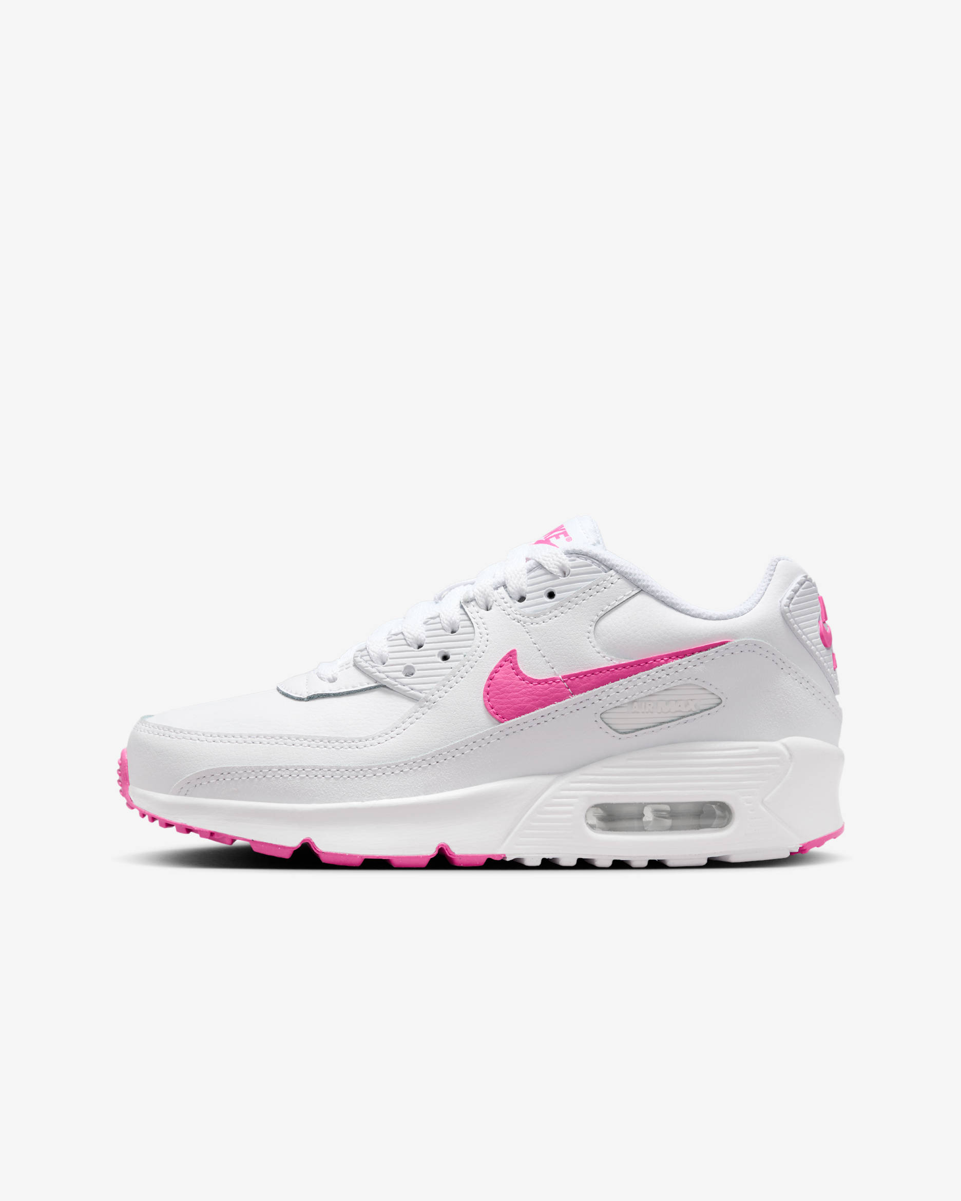 Nike Air Max 90 Big Kids' Shoes - White/Laser Fuchsia