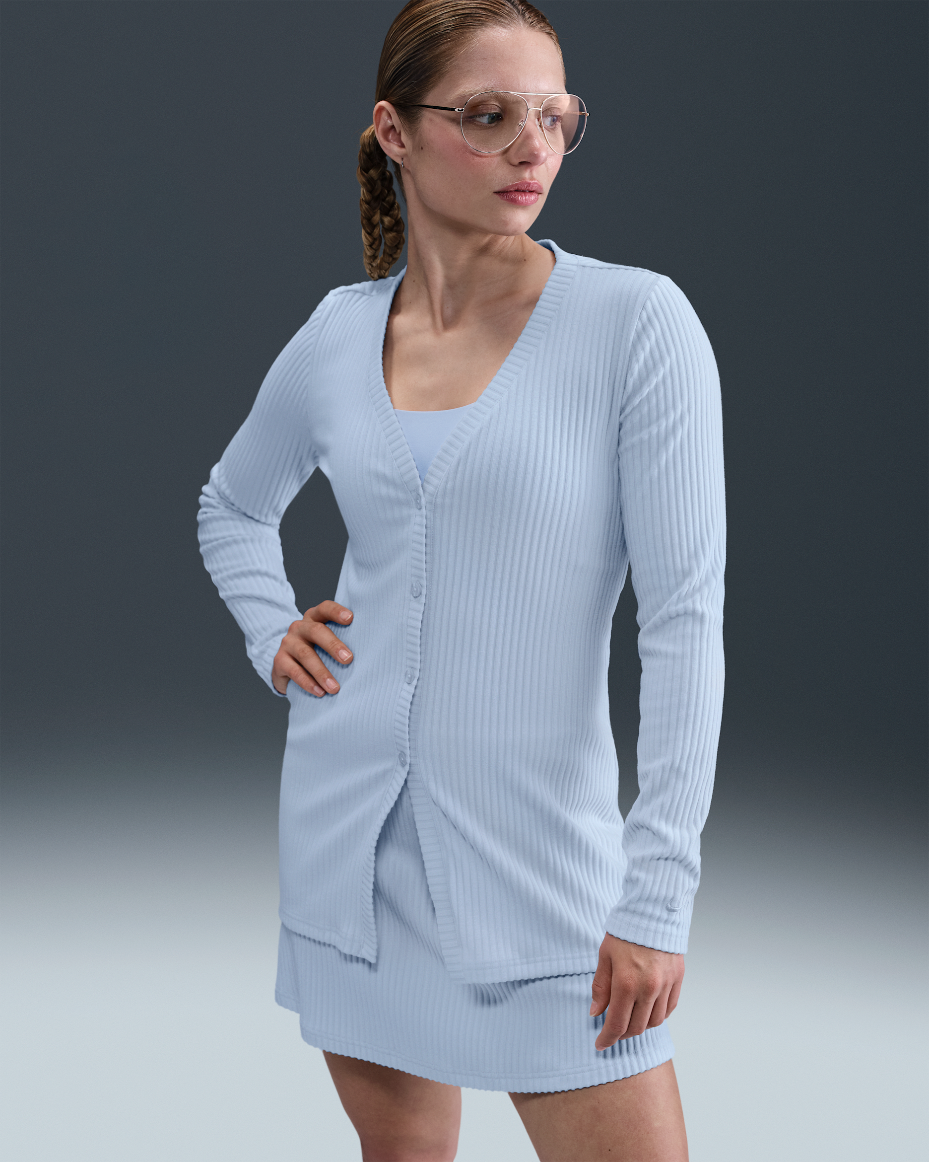 Nike Sportswear Chill Knit Women's Slim Ribbed Cardigan - Blue Tint/Blue Tint