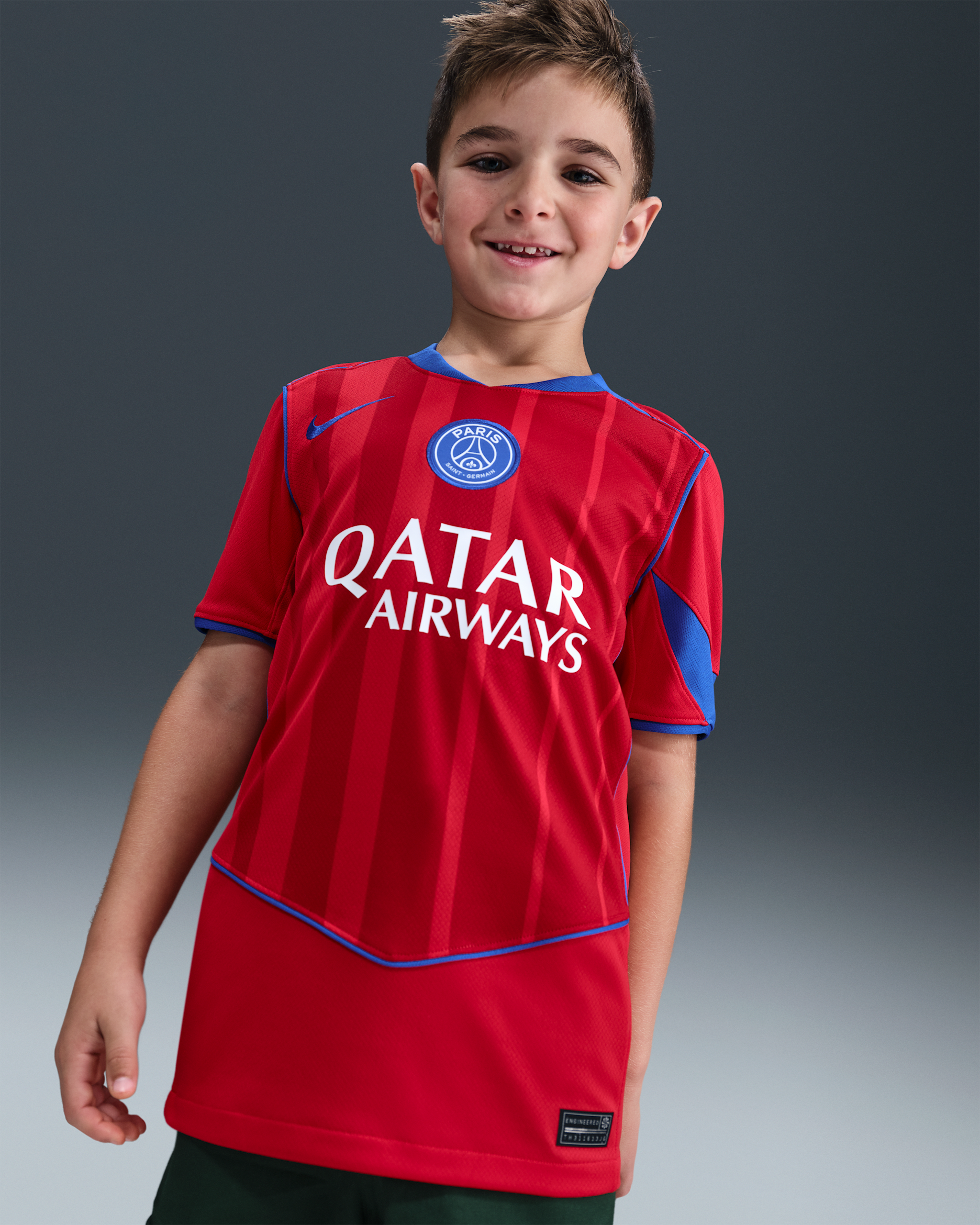 Paris Saint-Germain 2025/26 Stadium Third Older Kids' Nike Dri-FIT Total 90 Football Replica Shirt - Global Red/Sport Red/Hyper Royal