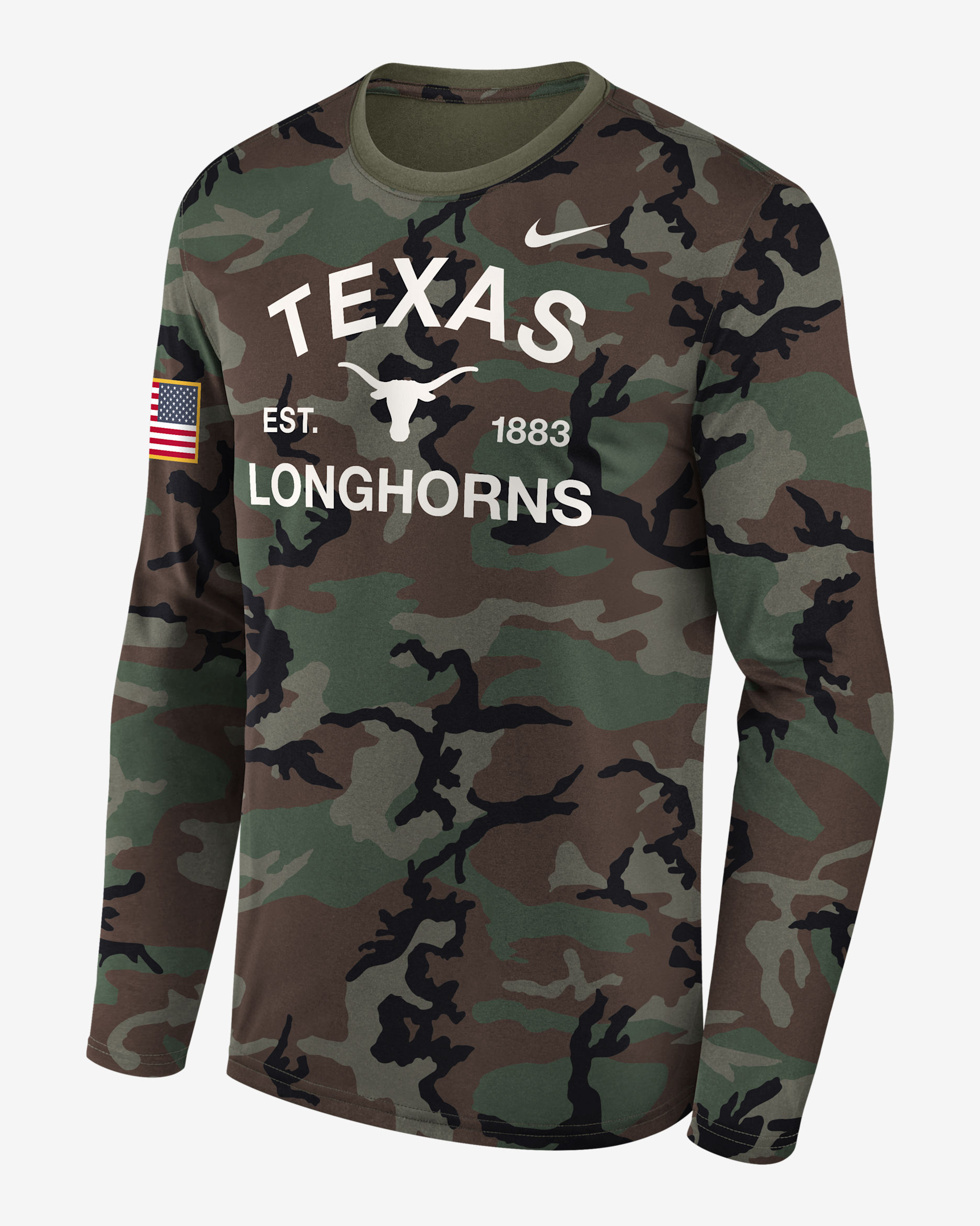 Texas 2025 Military Appreciation Legend Men's Nike Dri-FIT College Long-Sleeve T-Shirt - Olive