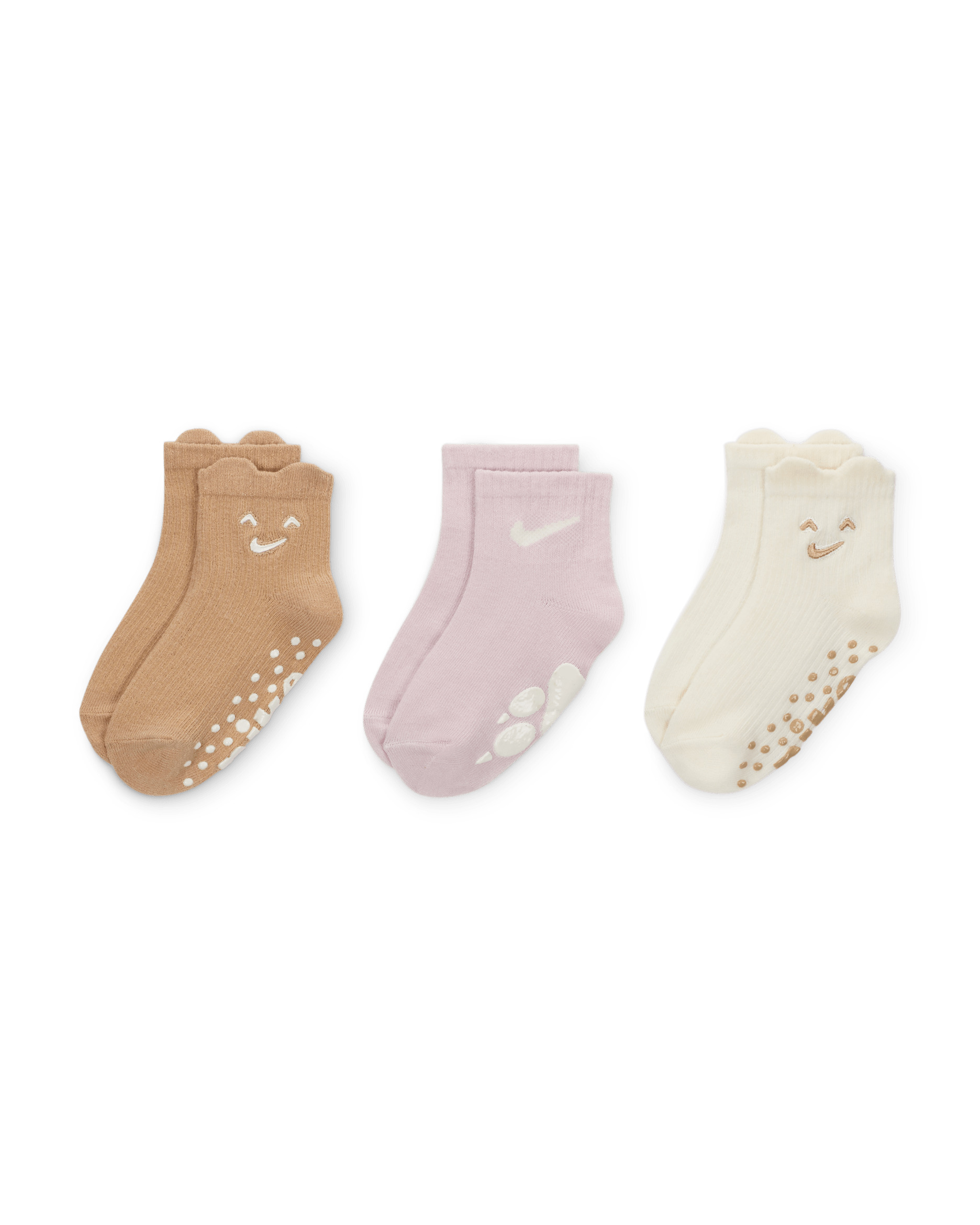 Nike Cozy Comfort Baby Ribbed Gripper Socks (3 Pairs) - Hemp