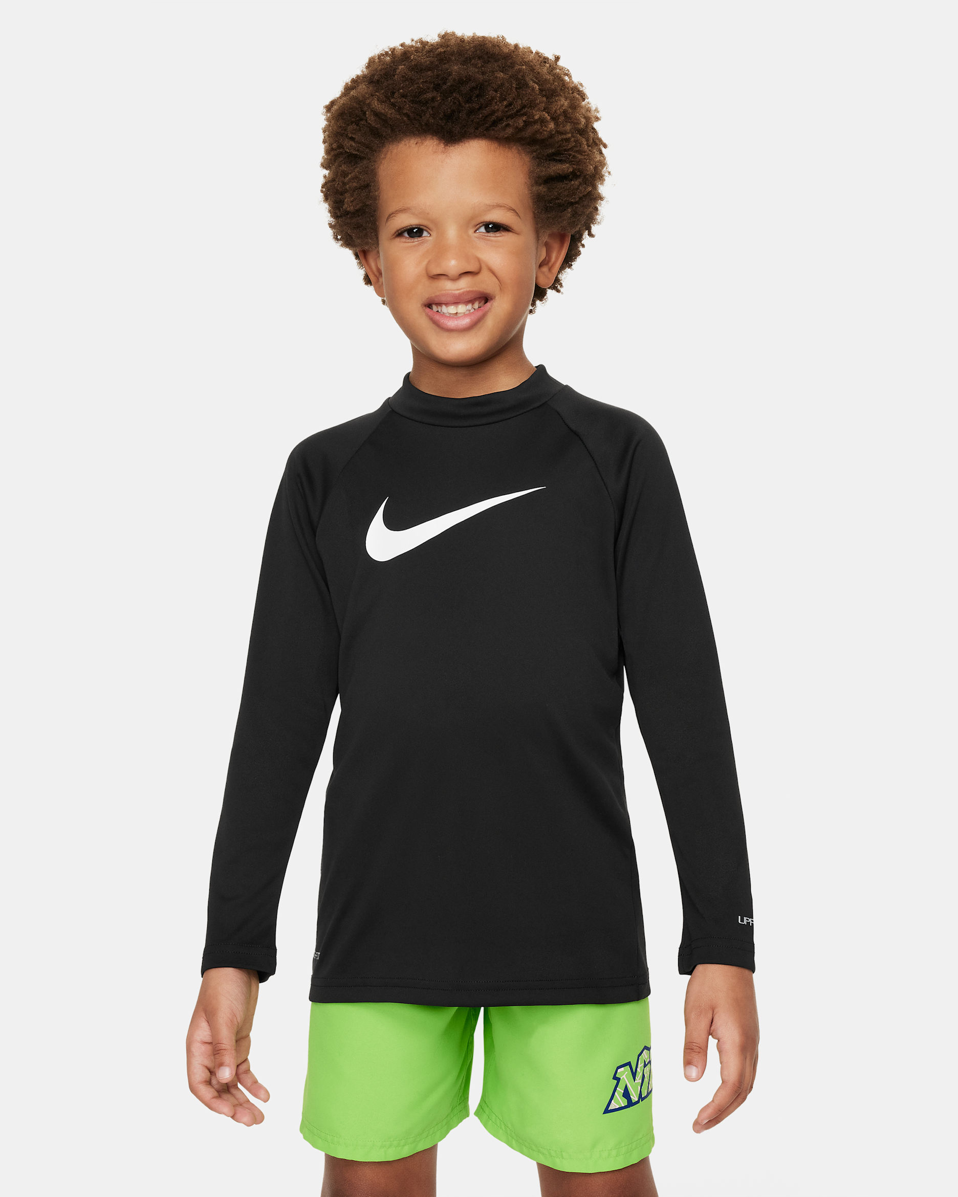 Playera de manga larga Hydroguard para niño talla pequeña Nike Swim - Negro/Blanco
