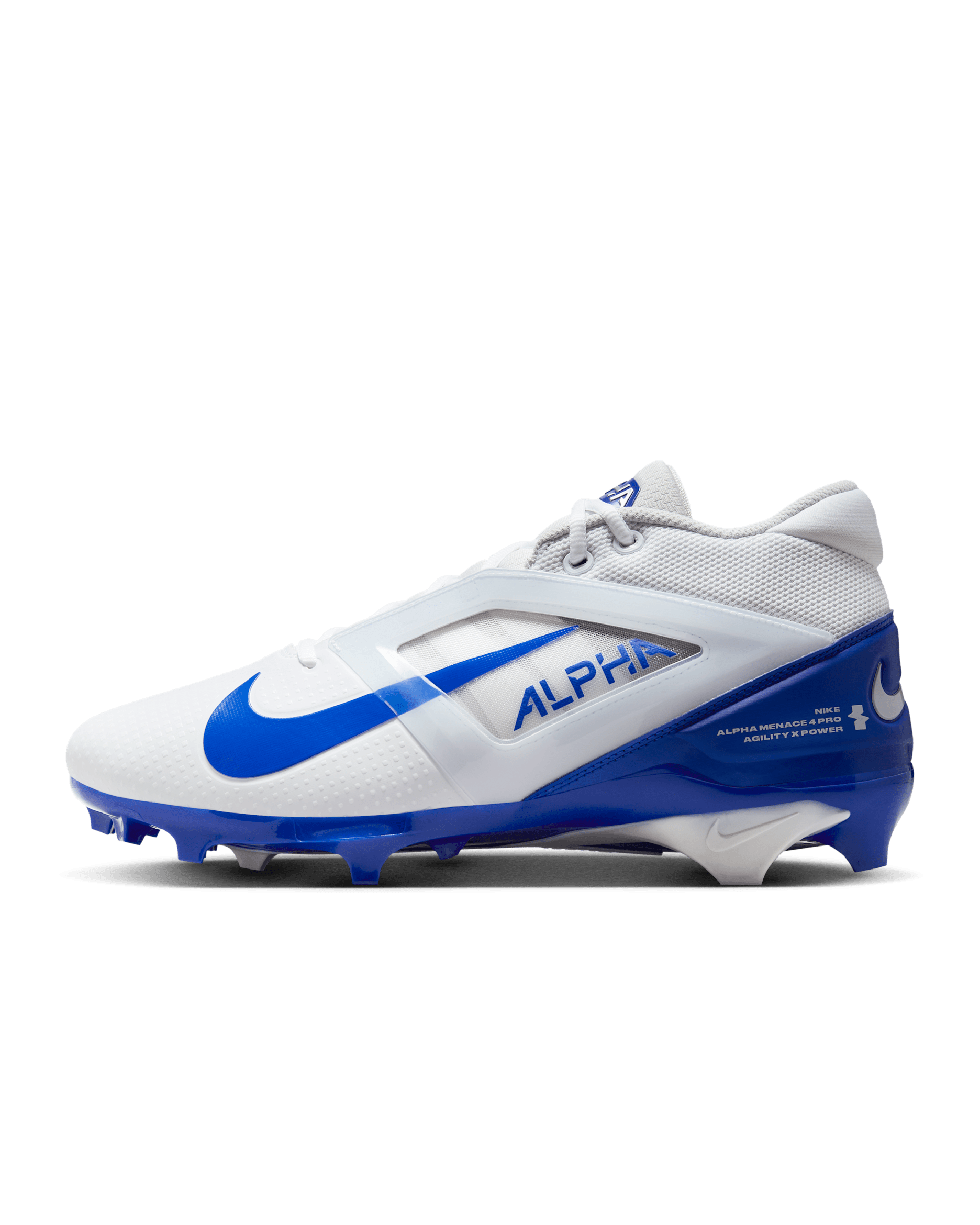 Nike Alpha Menace 4 Pro Football Cleats - White/Hyper Royal/Photon Dust/Hyper Royal