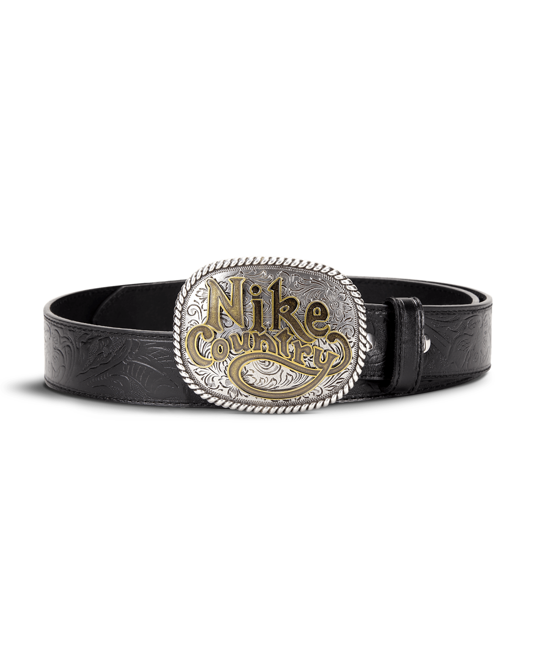 Nike Country Men's Plaque Buckle Embossed Leather Belt - Black