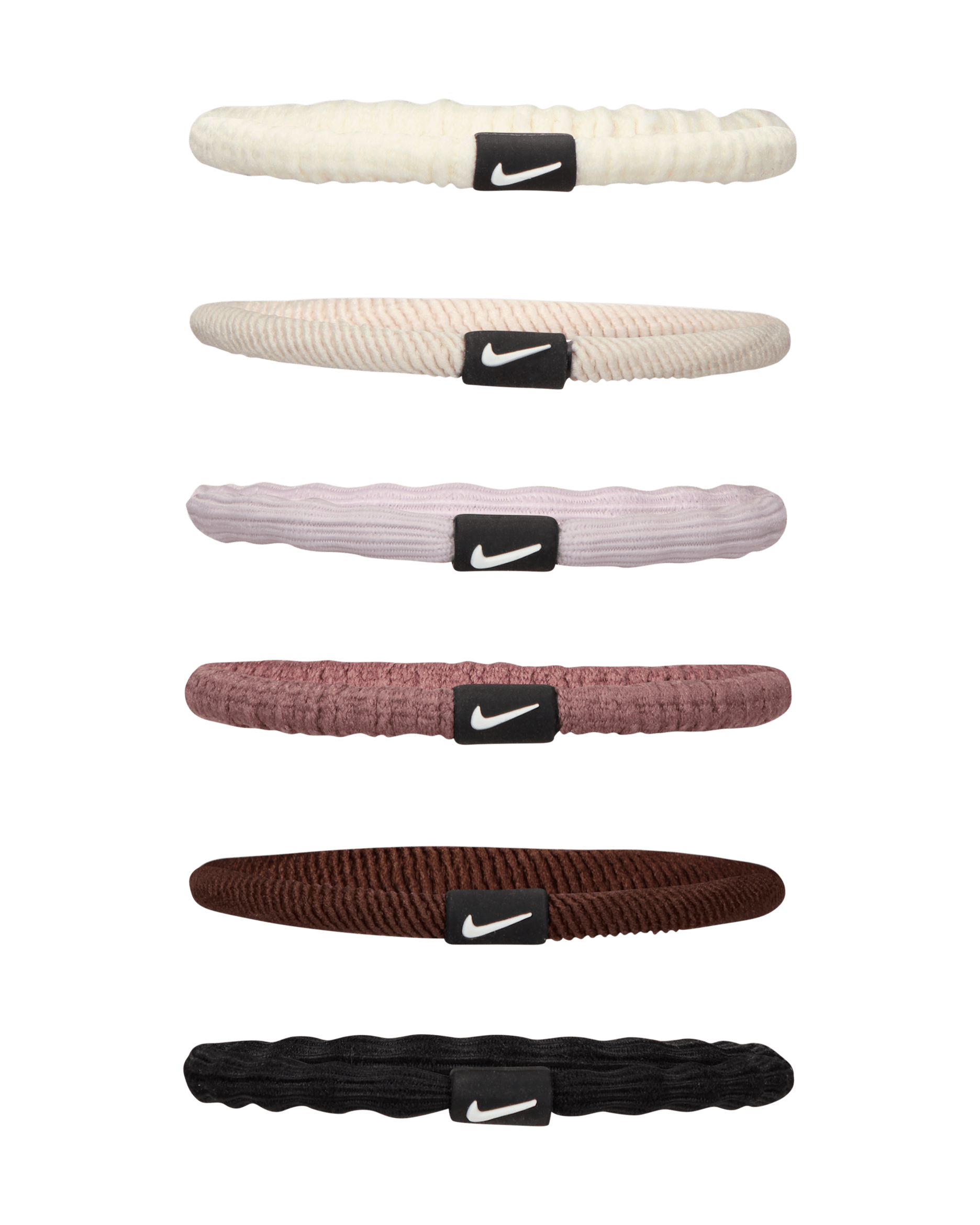 Nike Flex Hair Bands (6 Pack) - White/Light Orewood Brown/White