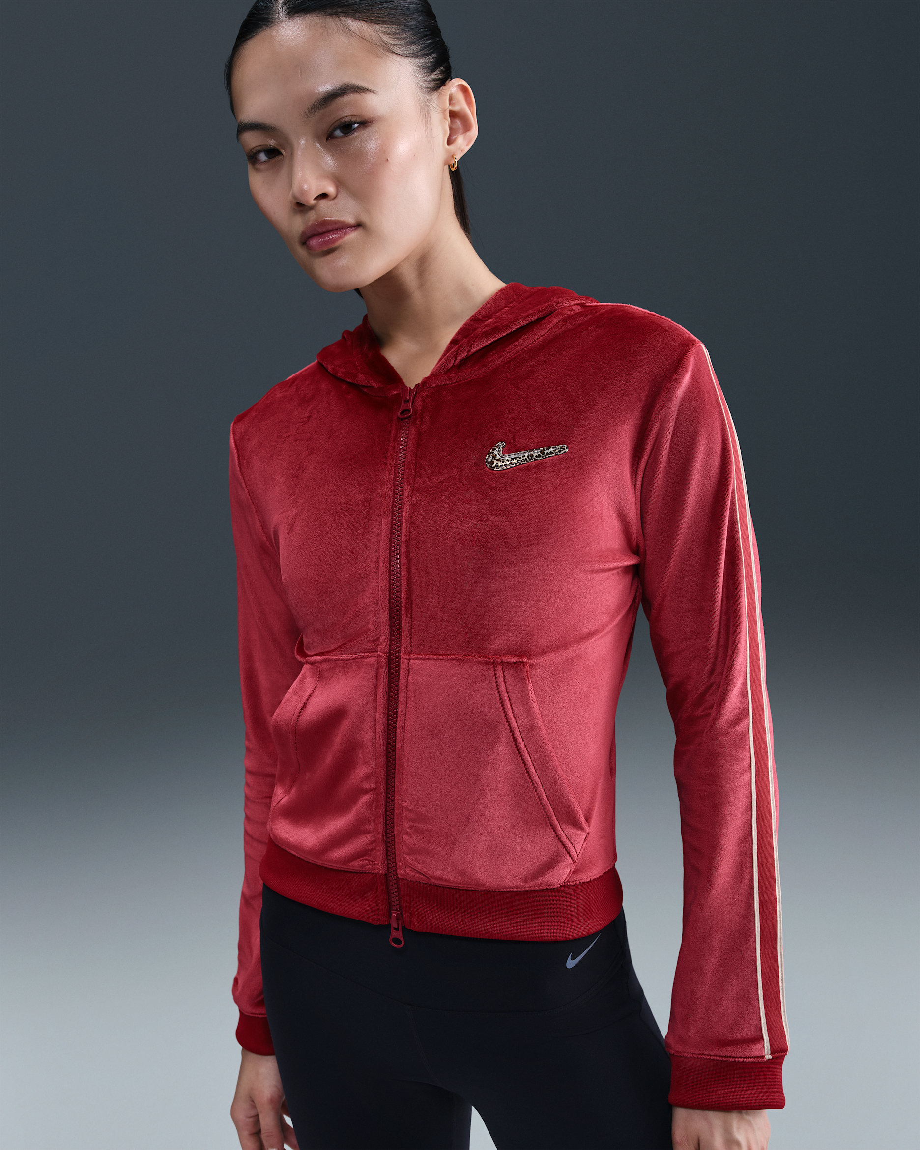 Nike Sportswear Women's Full-Zip Long-Sleeve Hooded Top - Team Crimson