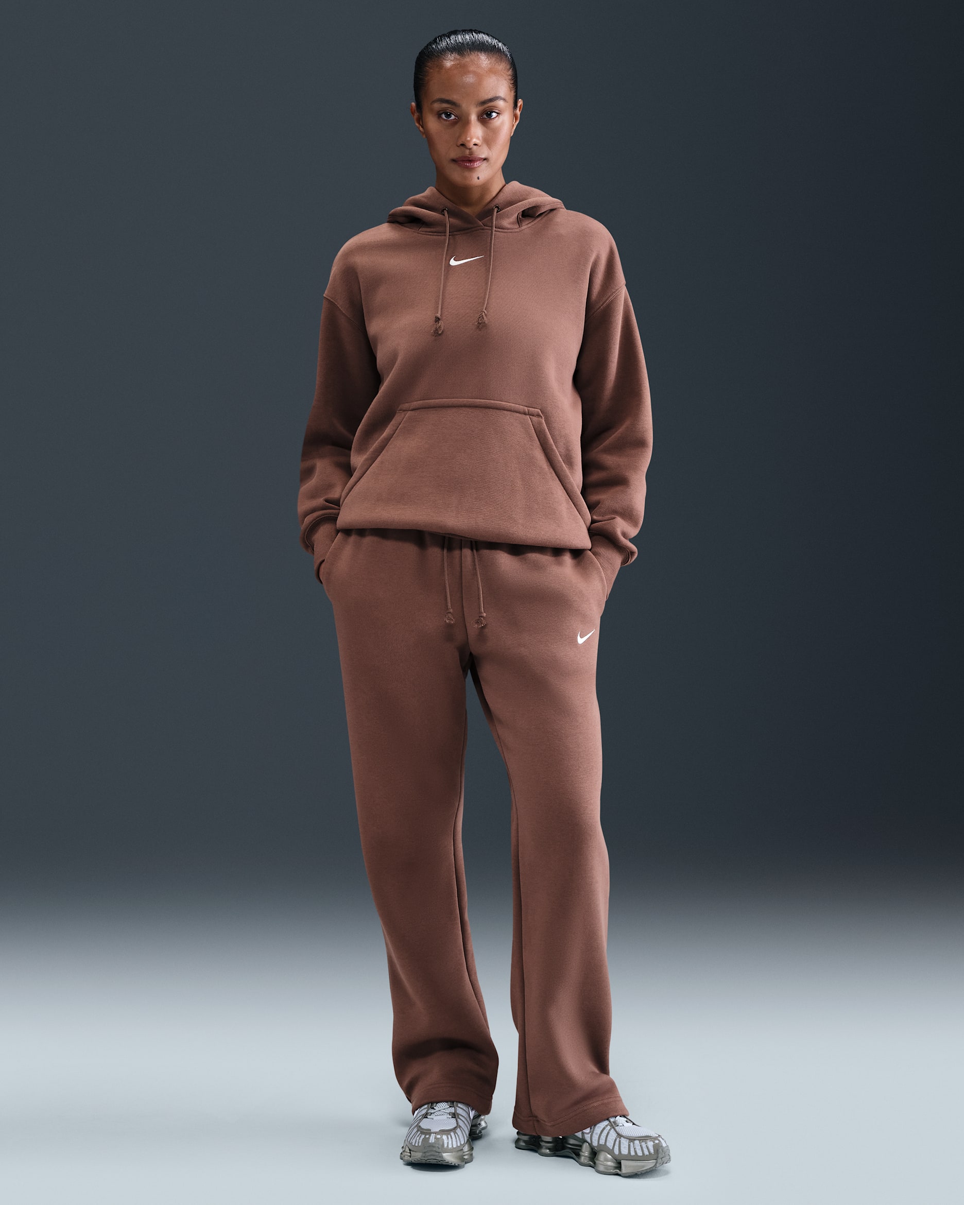 Nike Sportswear Phoenix Fleece Women's Mid-Rise Open-Hem Pants - Fauna Brown/Sail