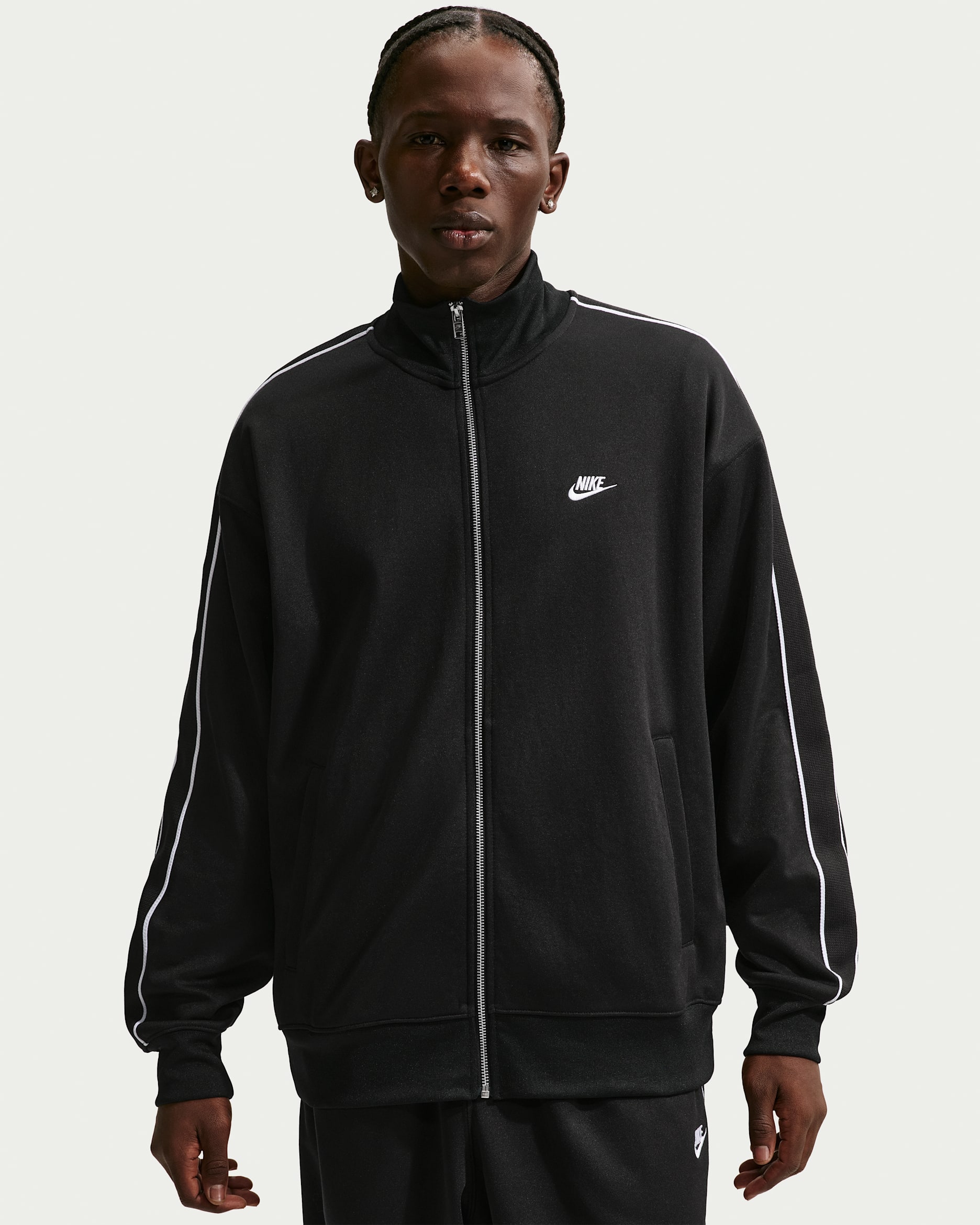 Nike Sportswear Club Men's Oversized Knit Track Jacket - Black/White/Black/White