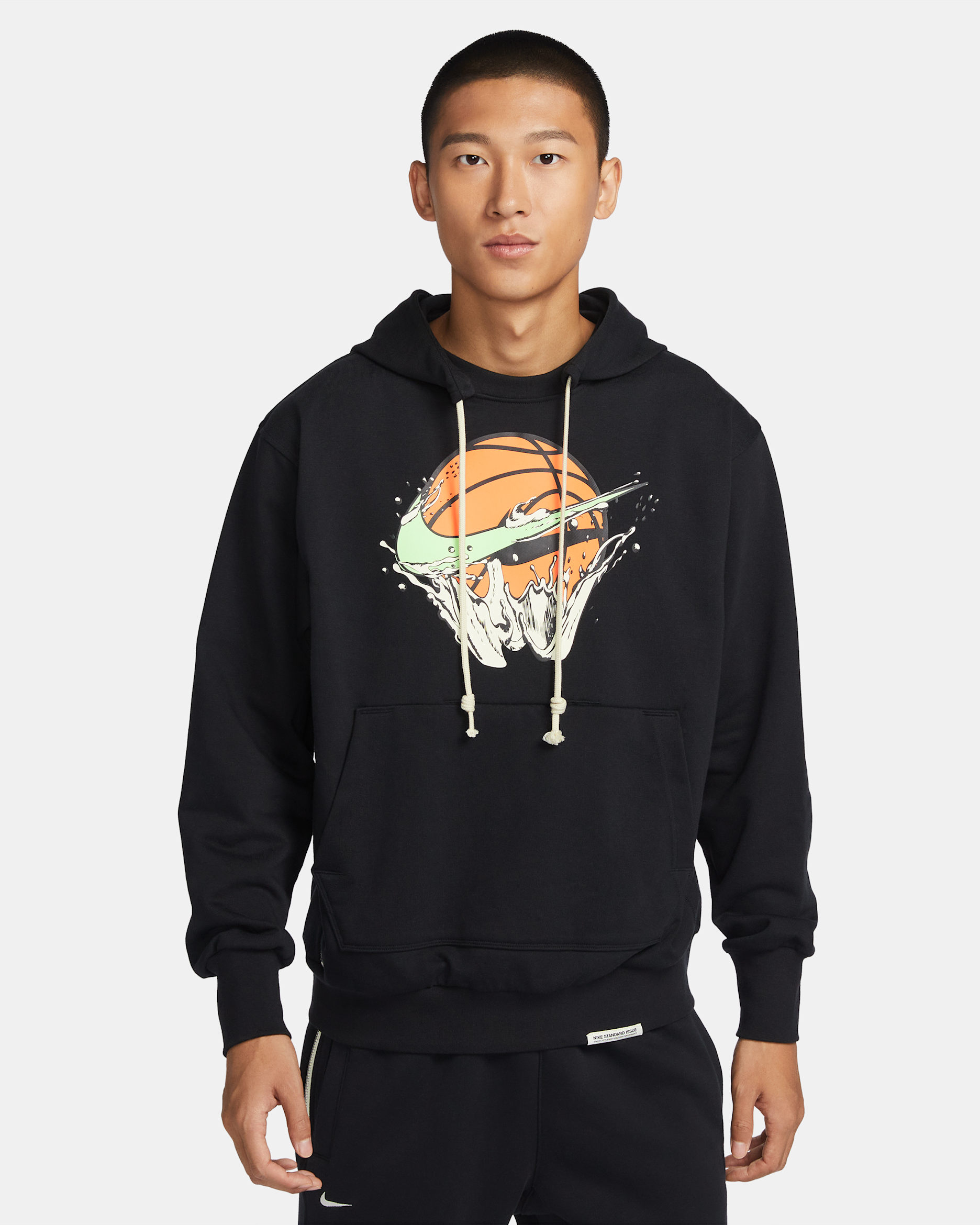 Nike Dri-FIT Standard Issue Men's Pullover Basketball Hoodie - Black/Lime Blast