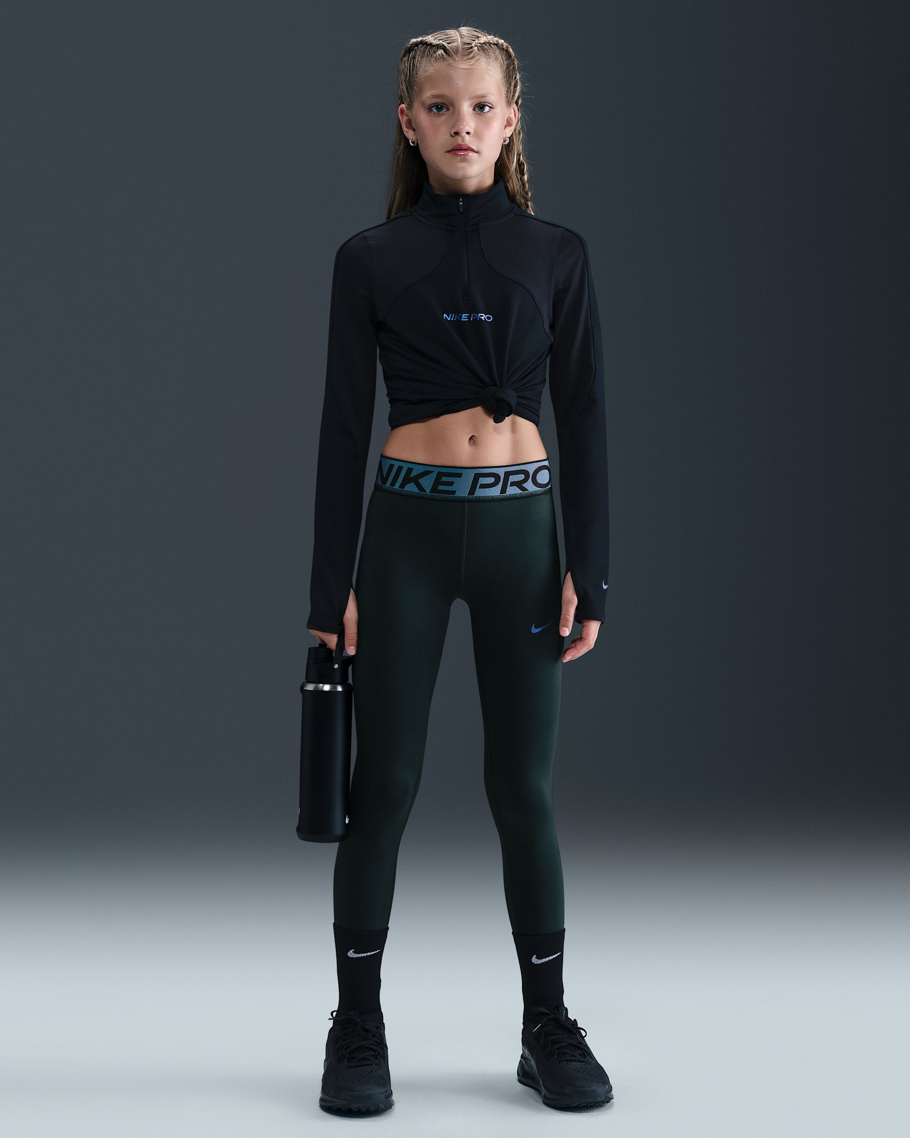Nike Pro Big Kids' (Girls') Dri-FIT Leggings with Shine Accents - Seaweed