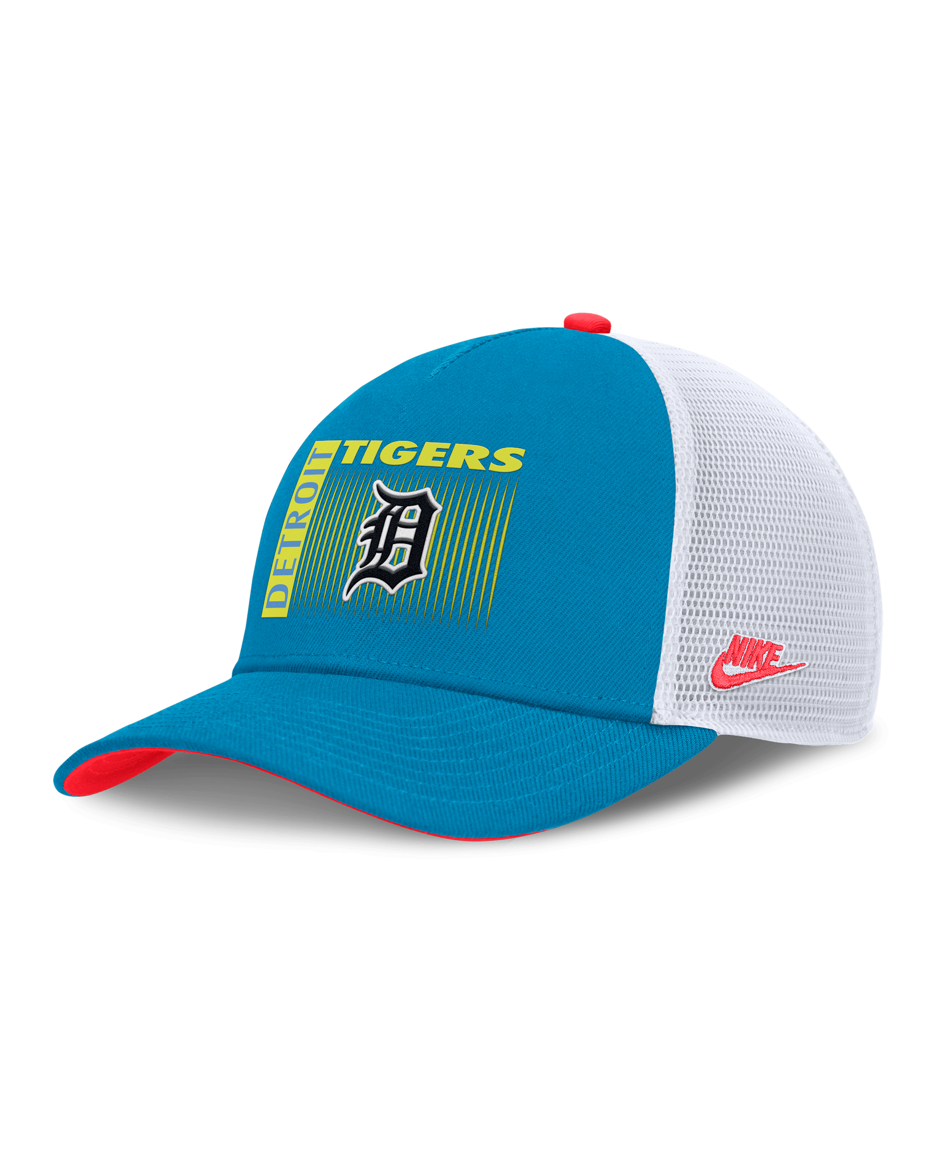 Detroit Tigers Neon 90s Rise Men's Nike Dri-FIT MLB Trucker Adjustable Hat - Blue