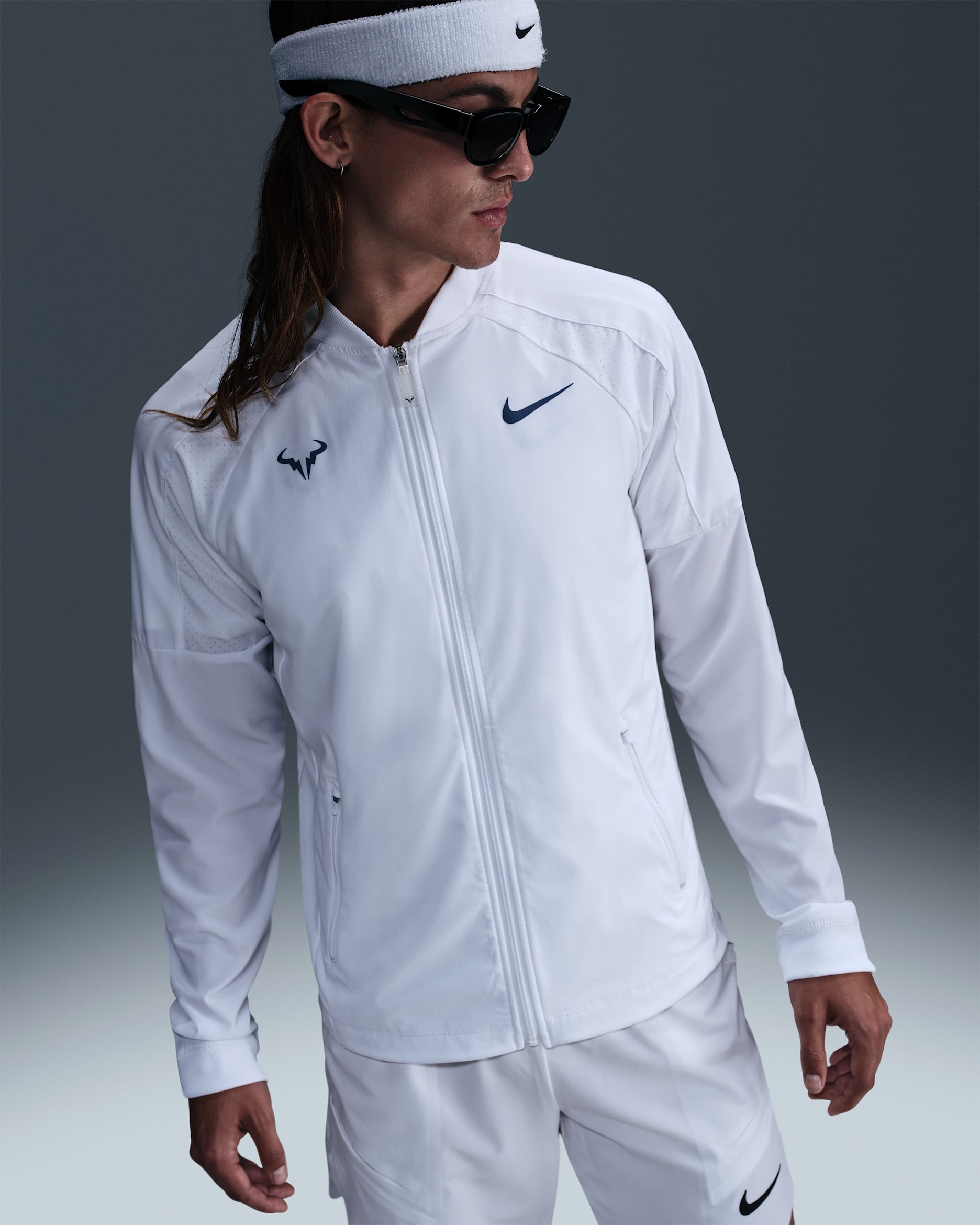 Nike Dri-FIT Rafa Men's Tennis Jacket - White/Diffused Blue