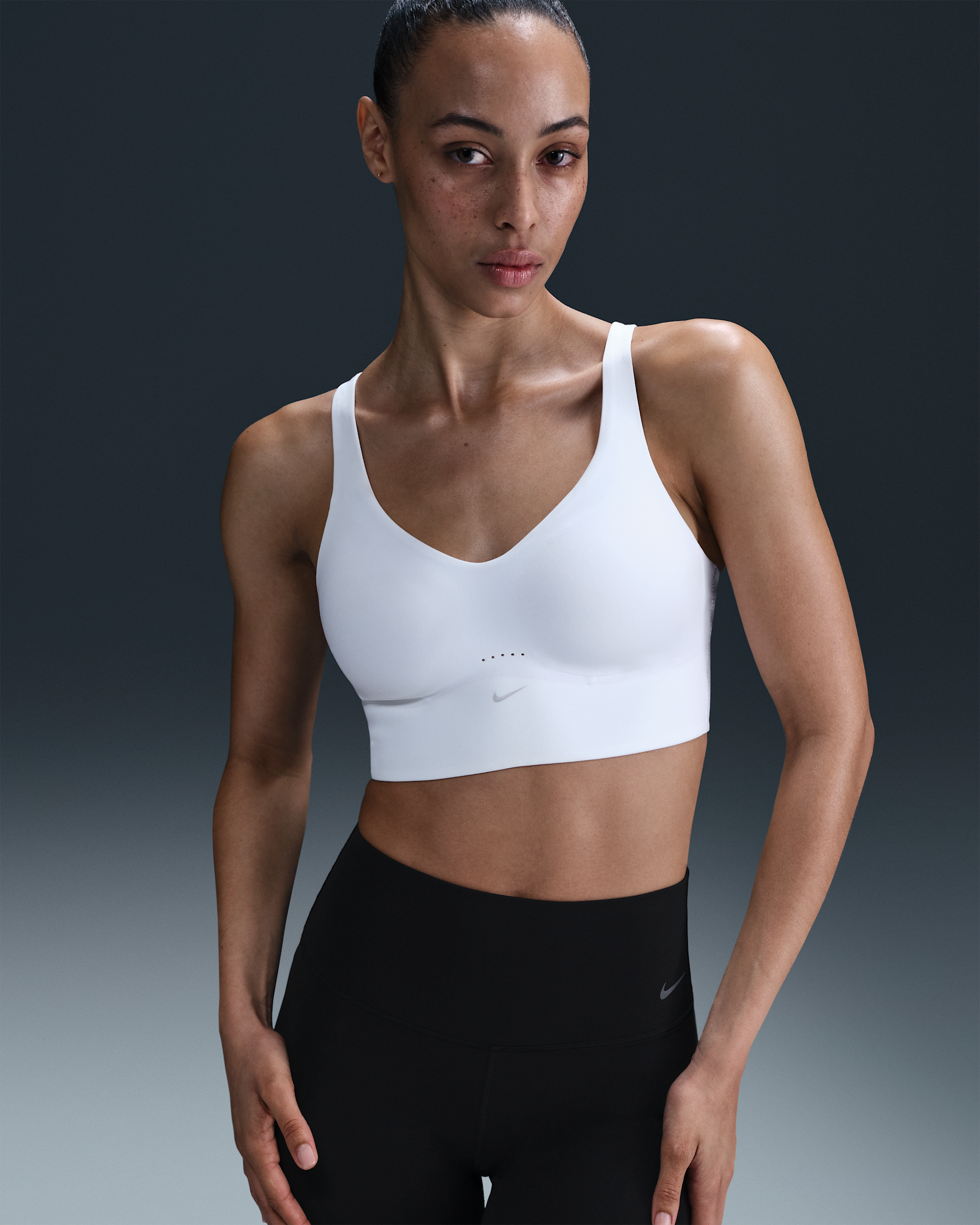 나이키 엘레이트 미디엄 서포트 여성 롱라인 패드 스포츠 브라 - 화이트/쿨 그레이