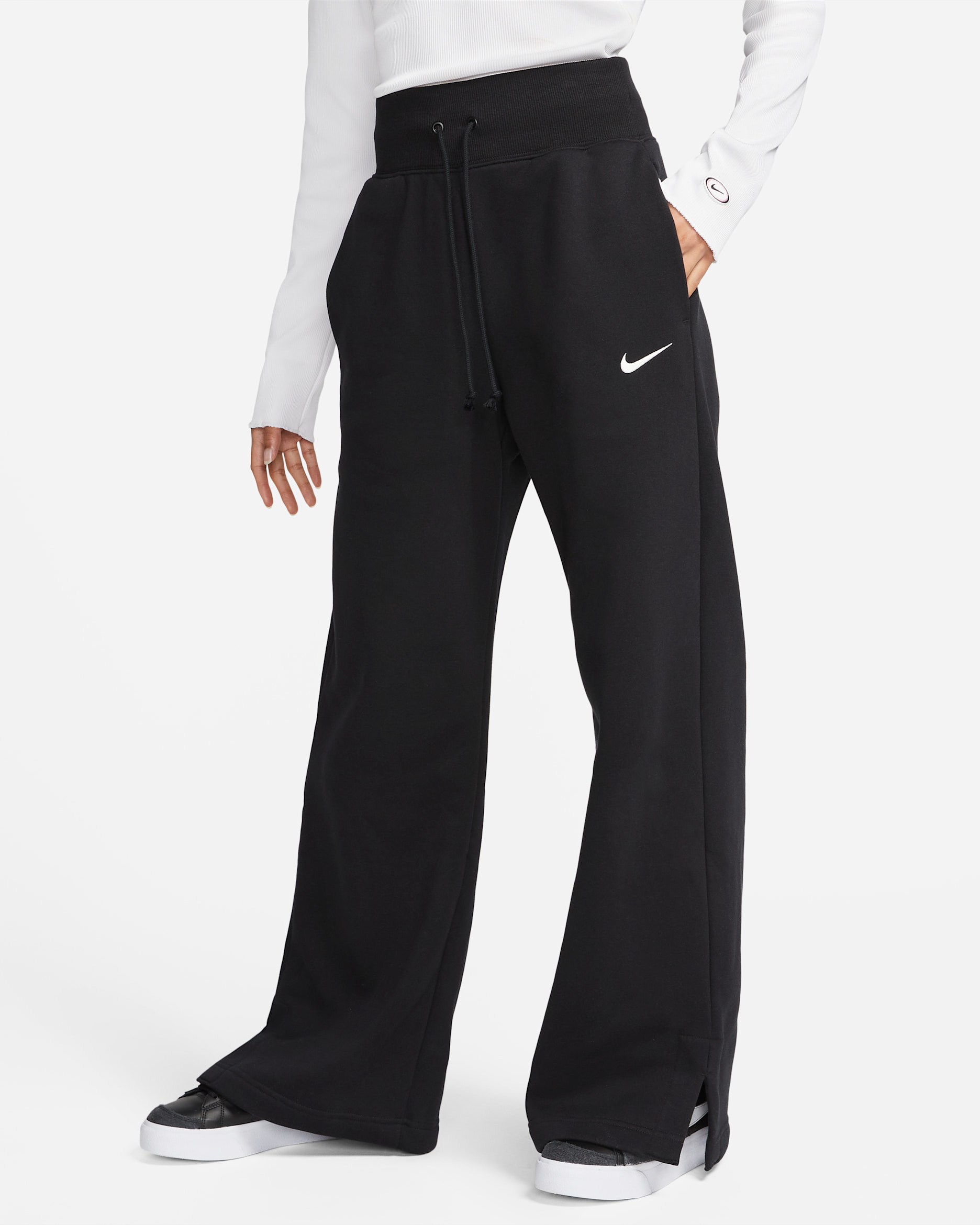 Nike Sportswear Phoenix Fleece Women's High-Waisted Wide-Leg Tracksuit Bottoms - Black/Sail