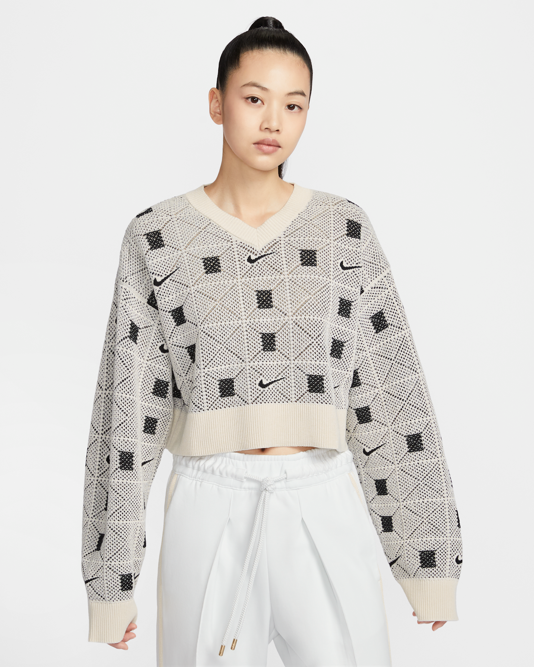 Naomi Osaka Women's Engineered Knit Jumper - Pale Ivory/Black/Light Orewood Brown