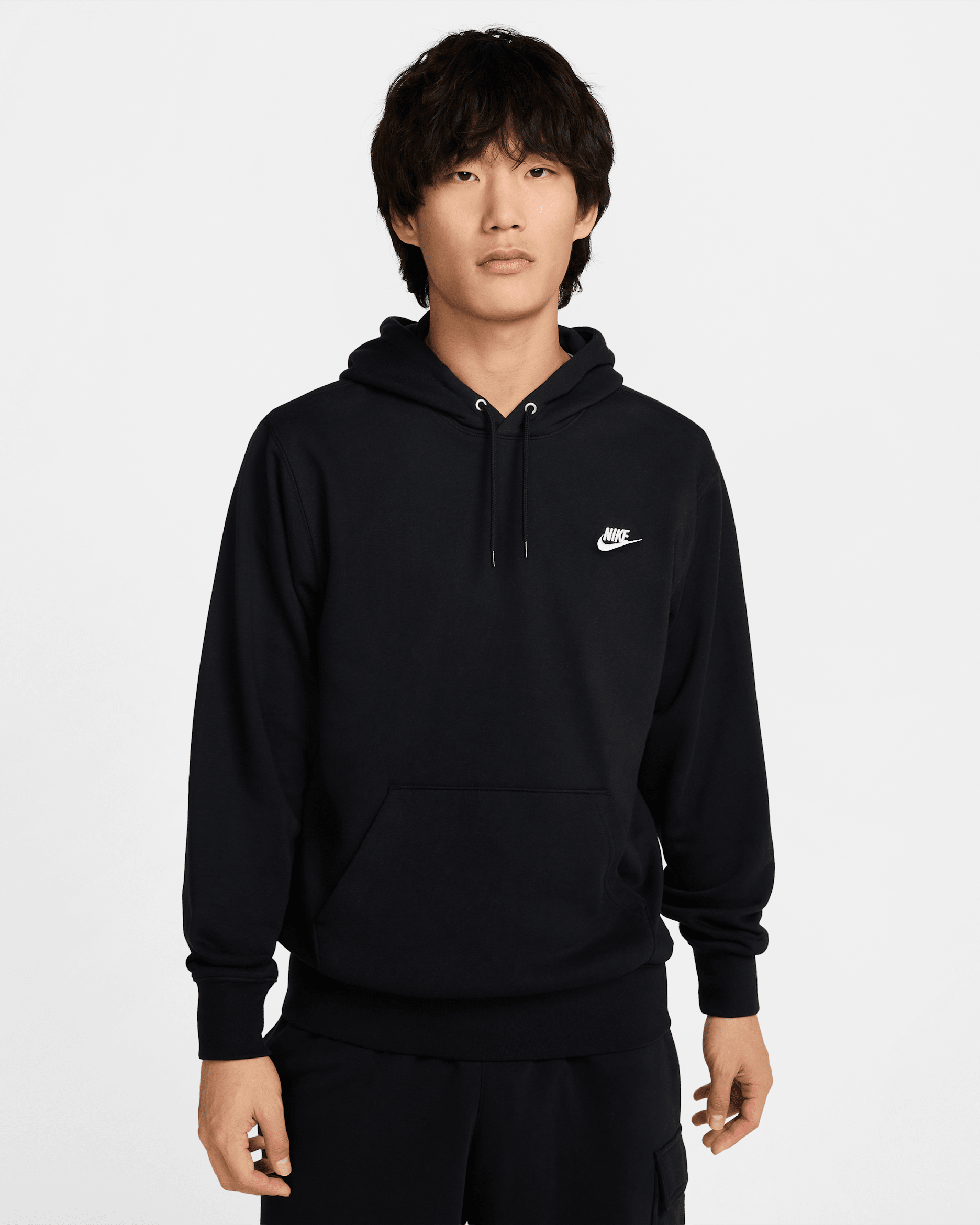 Nike Club Men's French Terry Pullover Hoodie - Black/Black/White