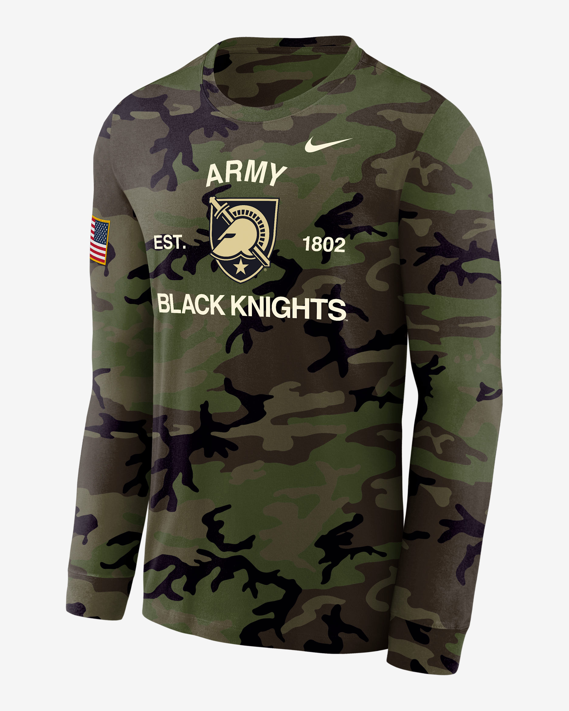 Playera de manga larga Nike Dri-FIT para hombre Army Black Knight Legend - Oliva medio/Verde camuflaje