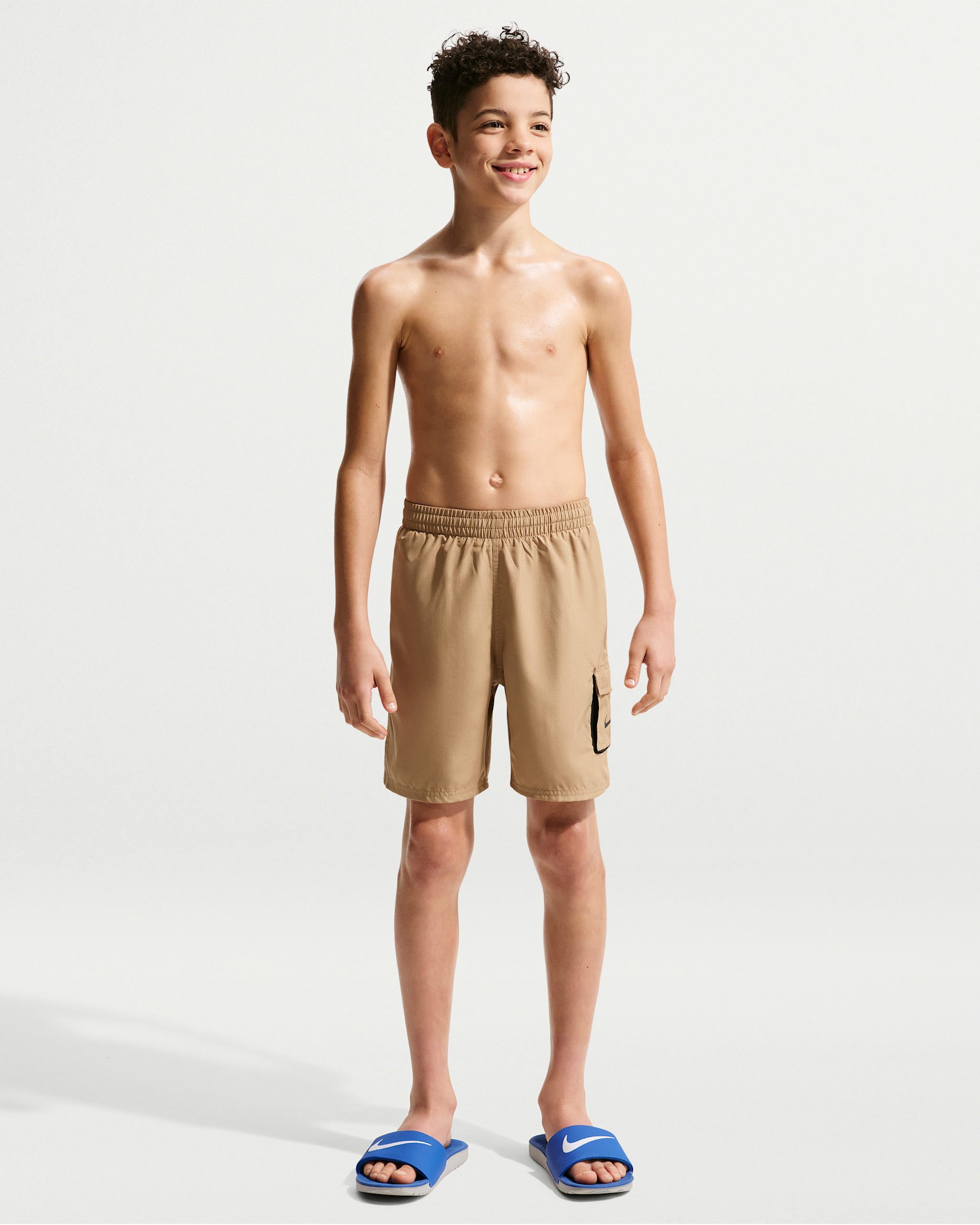 Shorts de playa o alberca con forro de ropa interior de 15 cm para niño talla grande Nike Swim Voyage Essential - Beige paracaídas/Negro/Beige paracaídas/Negro