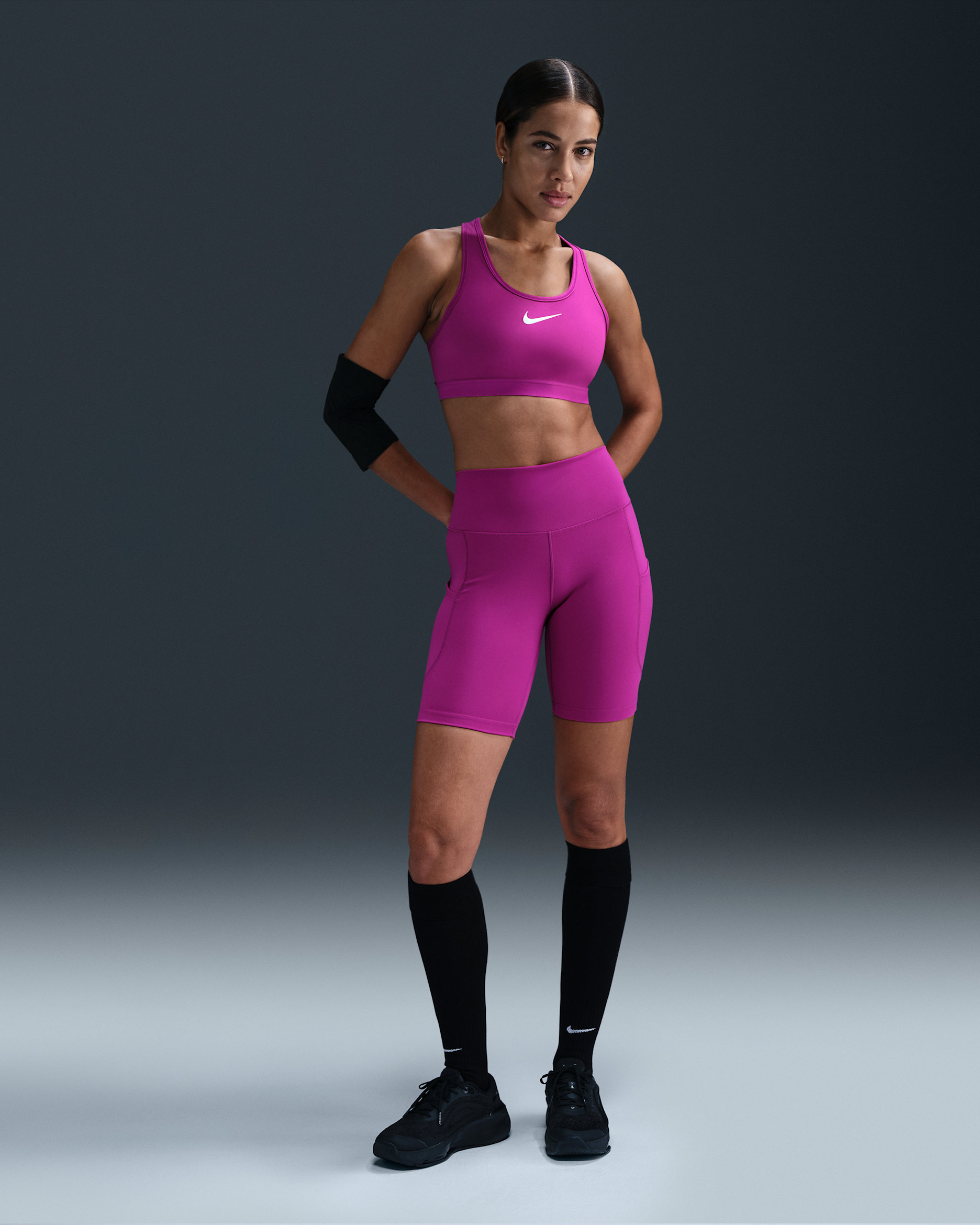 Nike One Women's High-Waisted 8" Biker Shorts with Pockets - Hot Fuchsia/Black