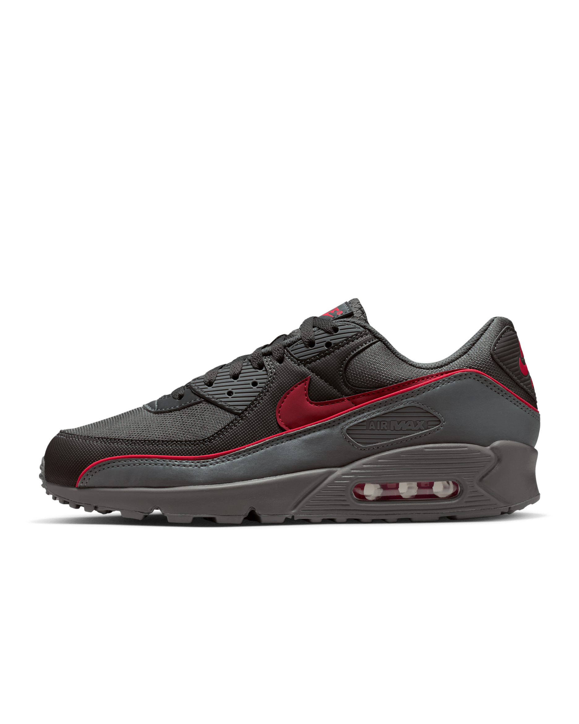 Nike Air Max 90 Premium Men's Shoes With Reflective Design Accents - Iron Grey/Black/University Red