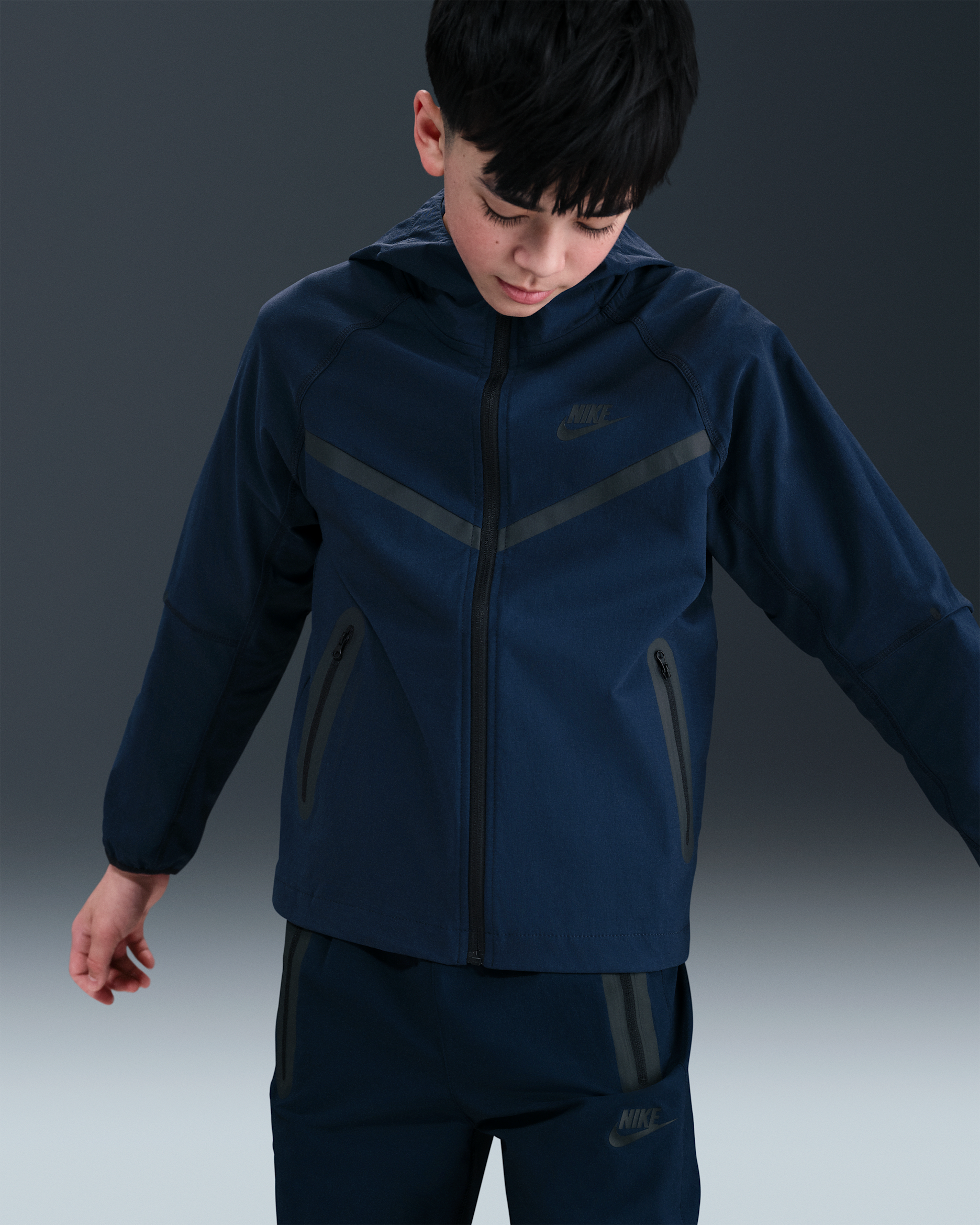 Nike Tech Older Kids' (Boys') Woven Jacket - Obsidian/Obsidian/Black