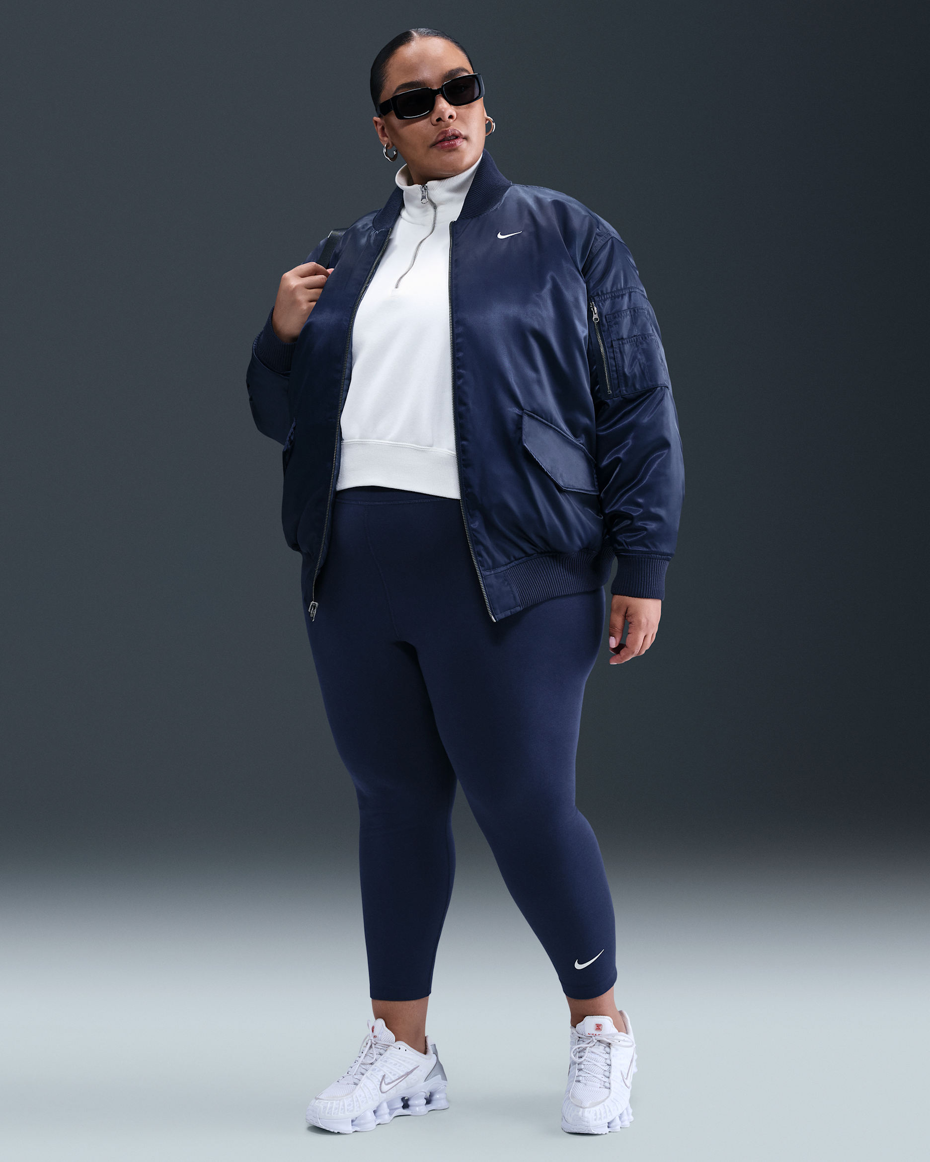 Nike Sportswear Classic Women's High-Waisted 7/8 Leggings (Plus Size) - Midnight Navy/Sail