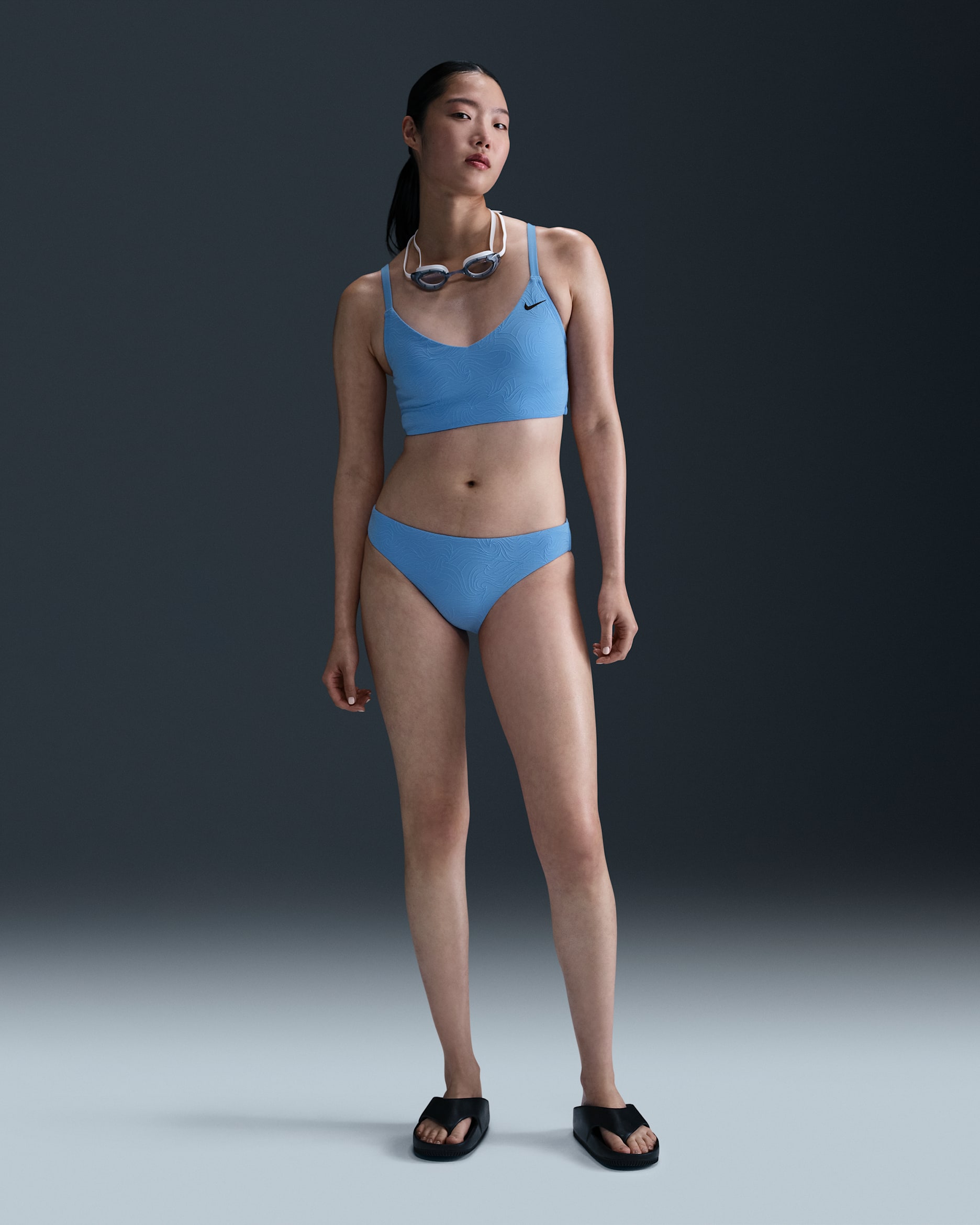 Prenda inferior de bikini Hipster Nike Swim Water Texture para mujer - Azul universitario/Negro