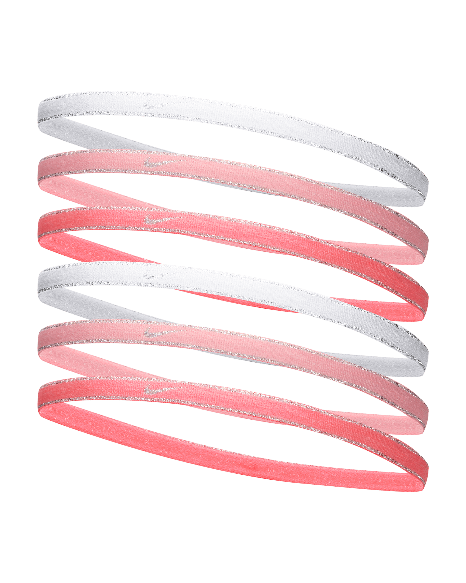Nike Swoosh Sport Metallic Hairband (6-Pack) - Sea Coral/Coral Chalk/White