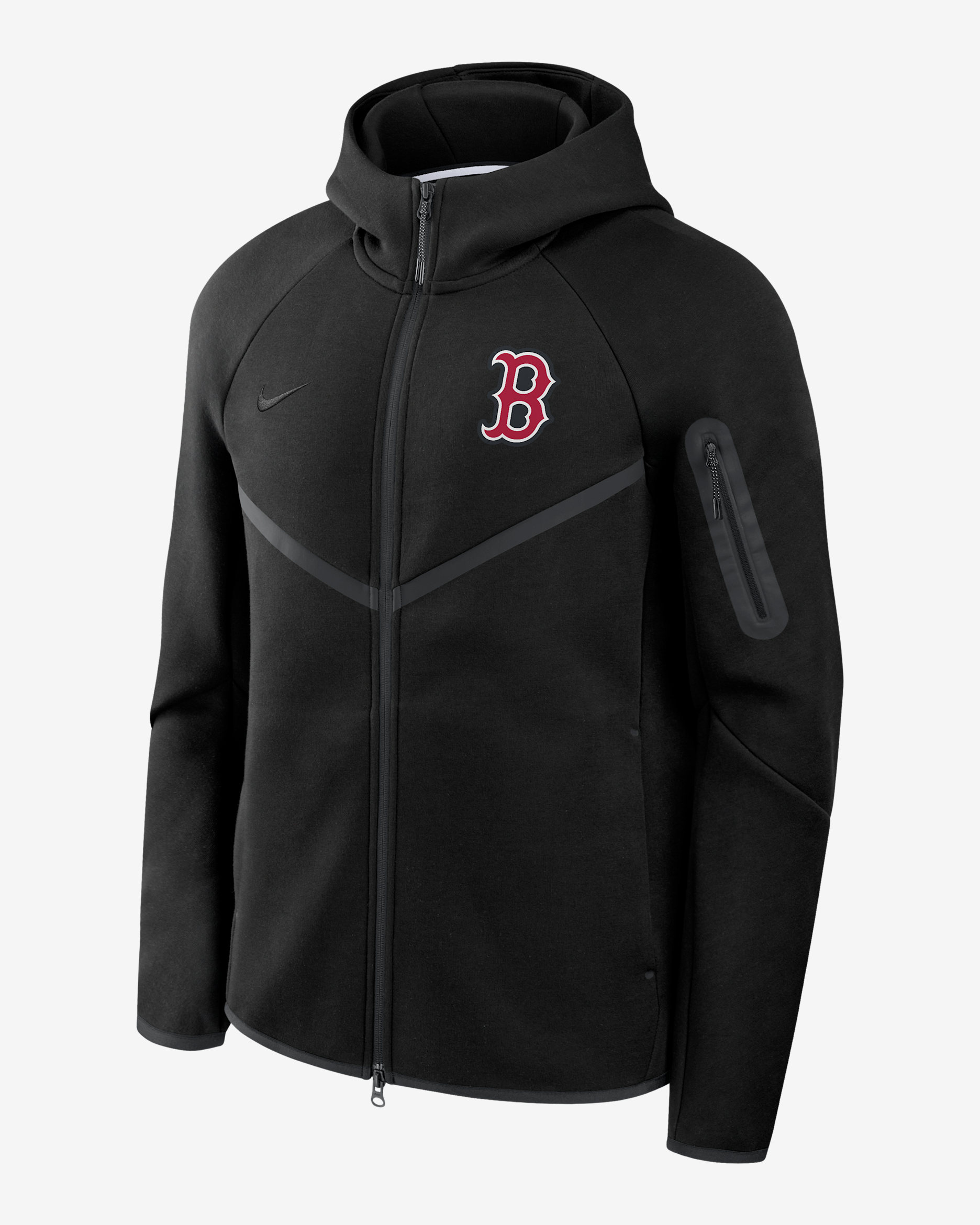 Chamarra con gorro Nike de la MLB de cierre completo para hombre Boston Red Sox Tech Fleece Windrunner - Negro