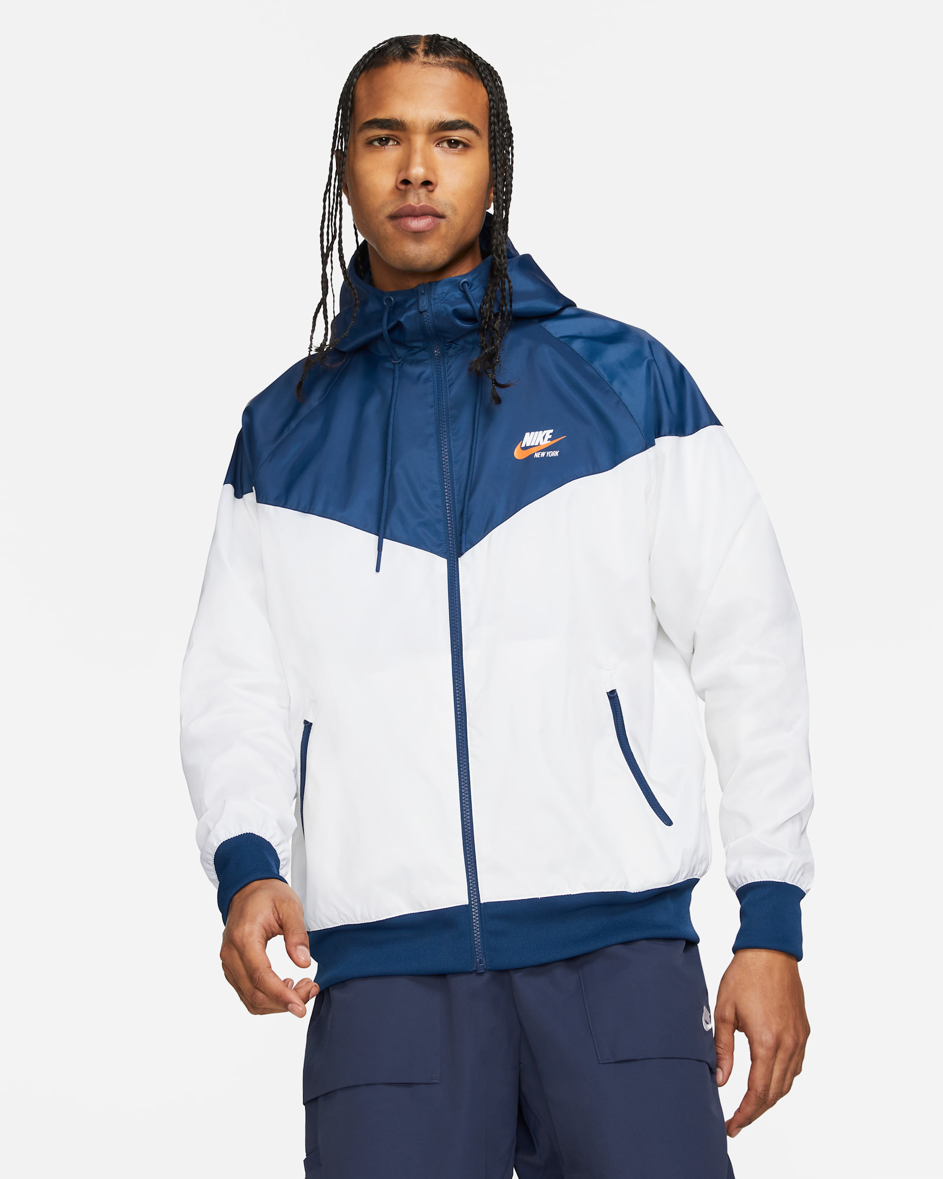 Nike Sportswear Heritage Essentials Windrunner Men's Hooded Woven Jacket - White/Coastal Blue