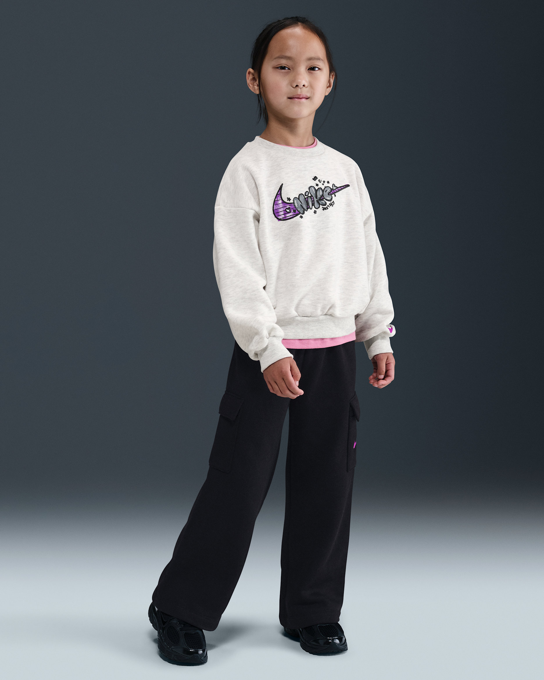 Nike Essentials Little Kids' Graphic Crew and Cargo Pants Set - Black