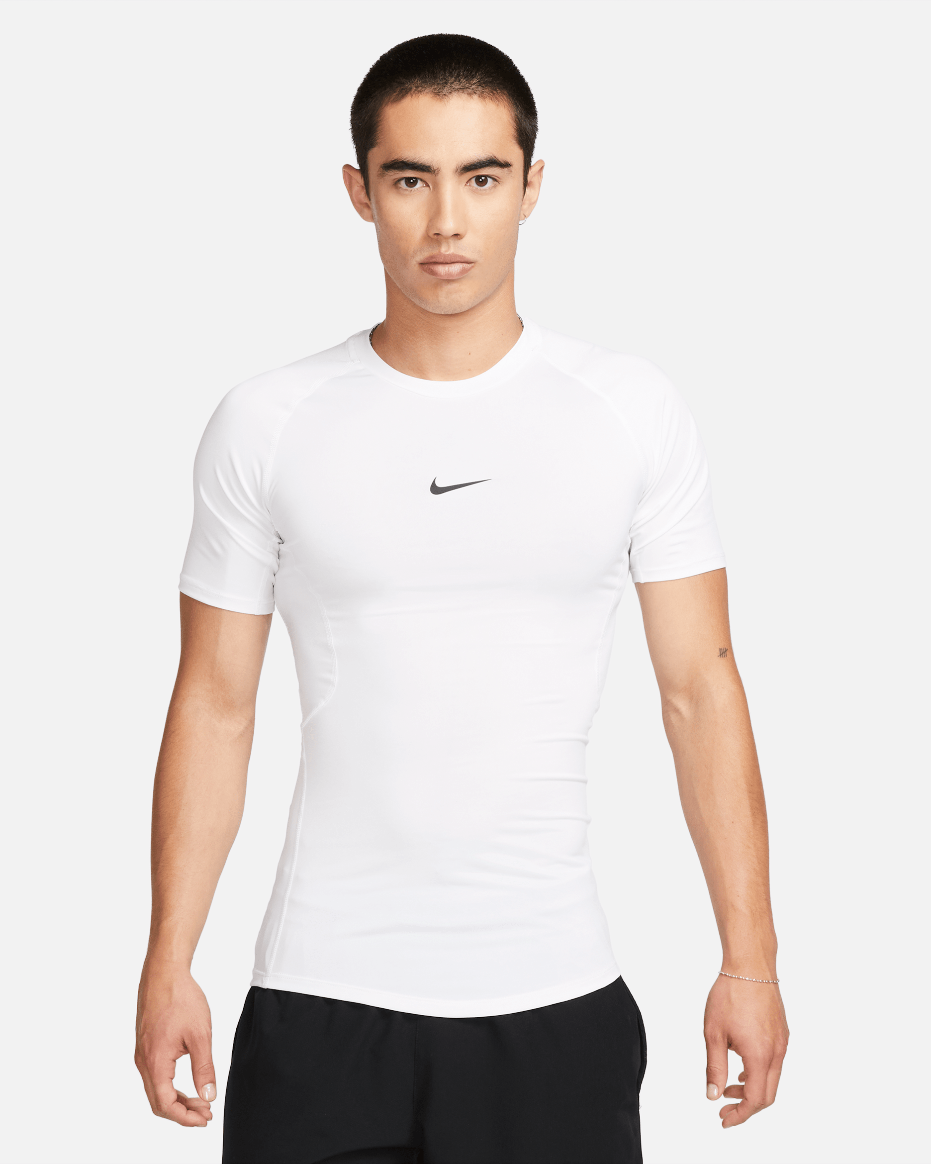 Nike Pro Men's Dri-FIT Tight Short-Sleeve Fitness Top - White/Black