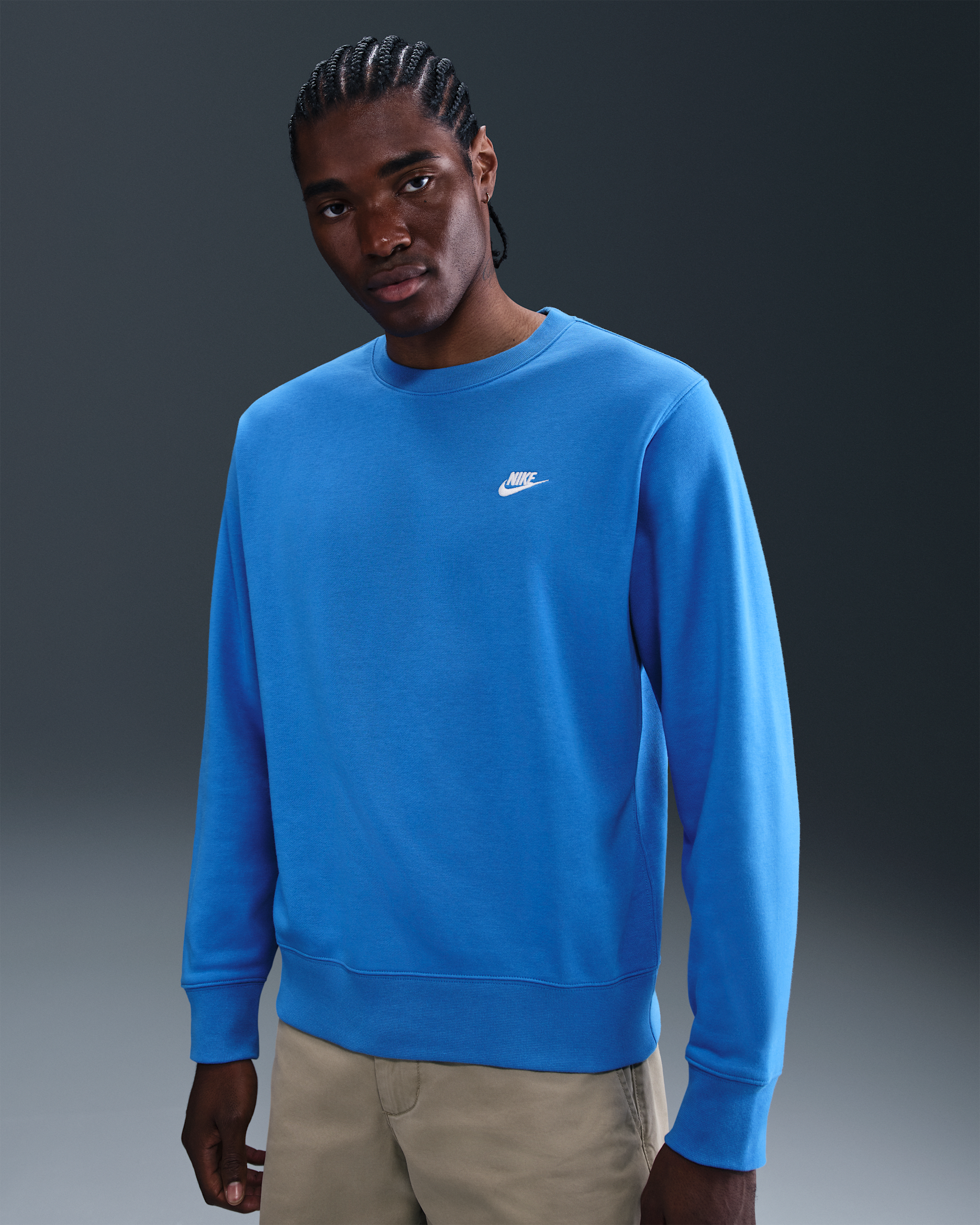 Nike Club Men's French Terry Crew - Light Photo Blue/White