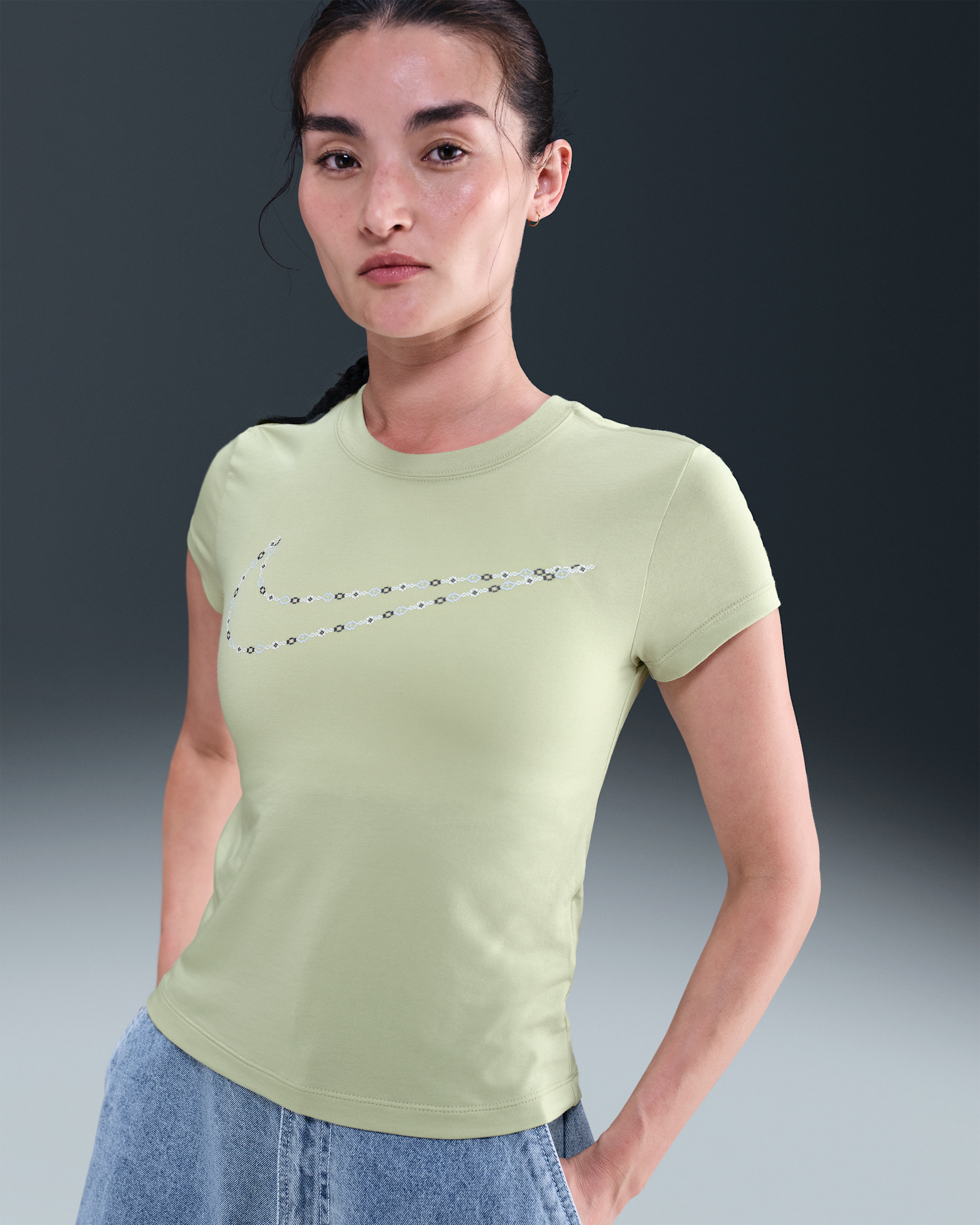 나이키 스포츠웨어 여성 니트 크롭 탑 - 올리브 아우라