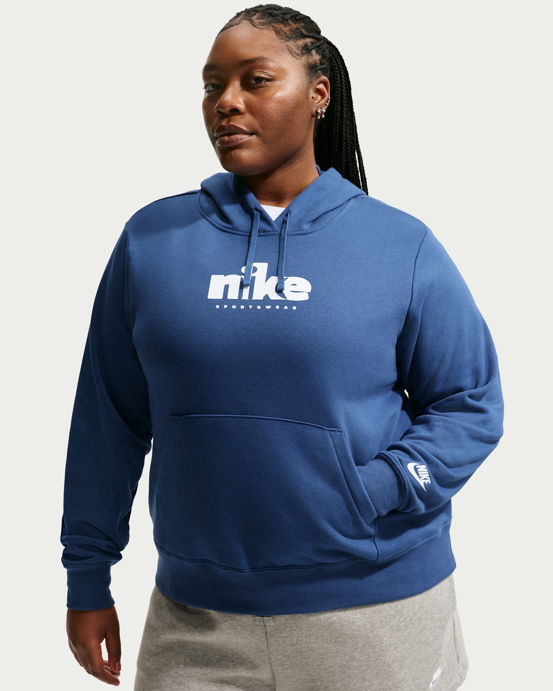Sudadera con gorro sin cierre Nike Sportswear para mujer Club Fleece (talla grande) - Azul marino místico/Blanco/Blanco
