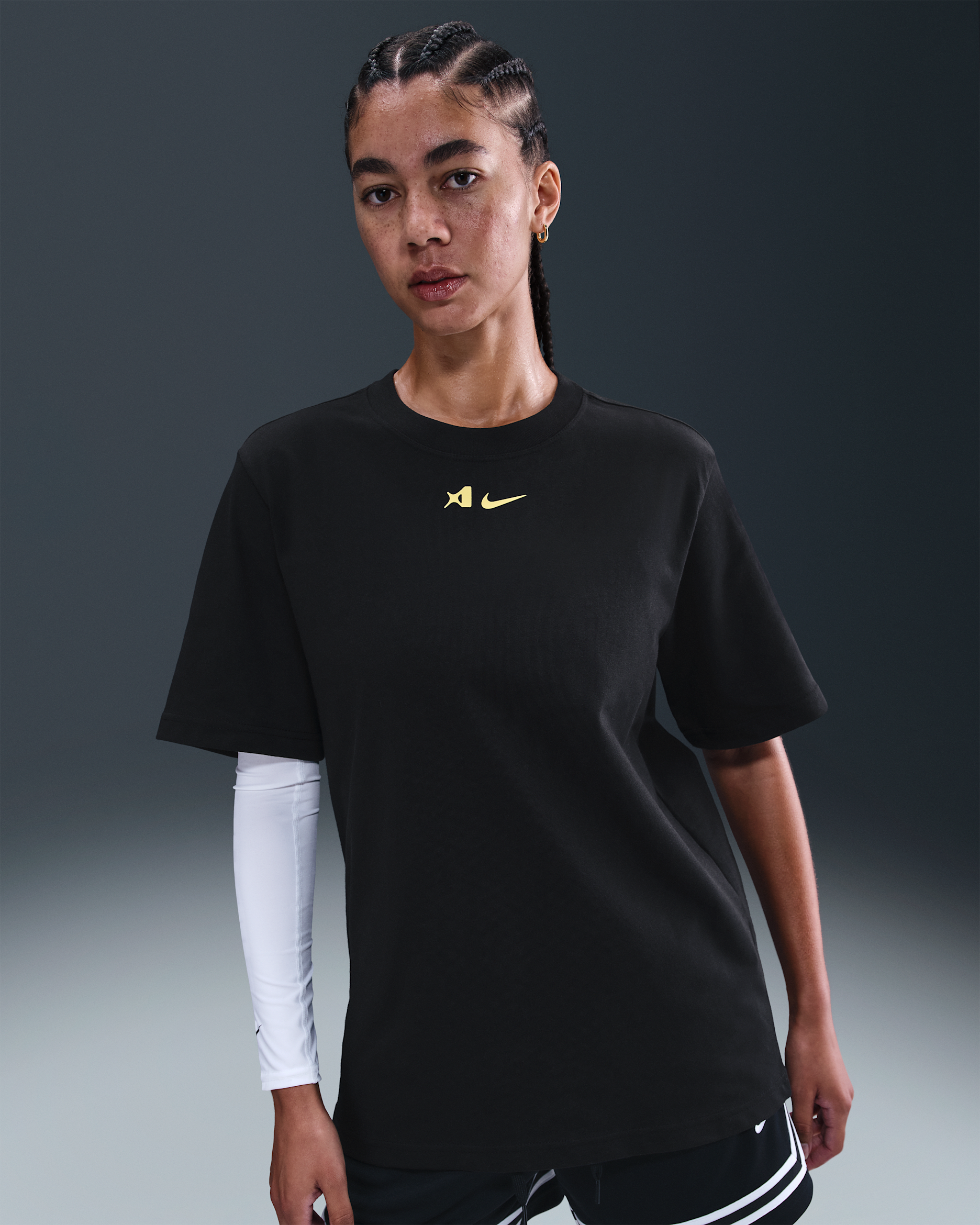 Playera de manga corta holgada para mujer A'ja Wilson - Negro/Amarillo eléctrico