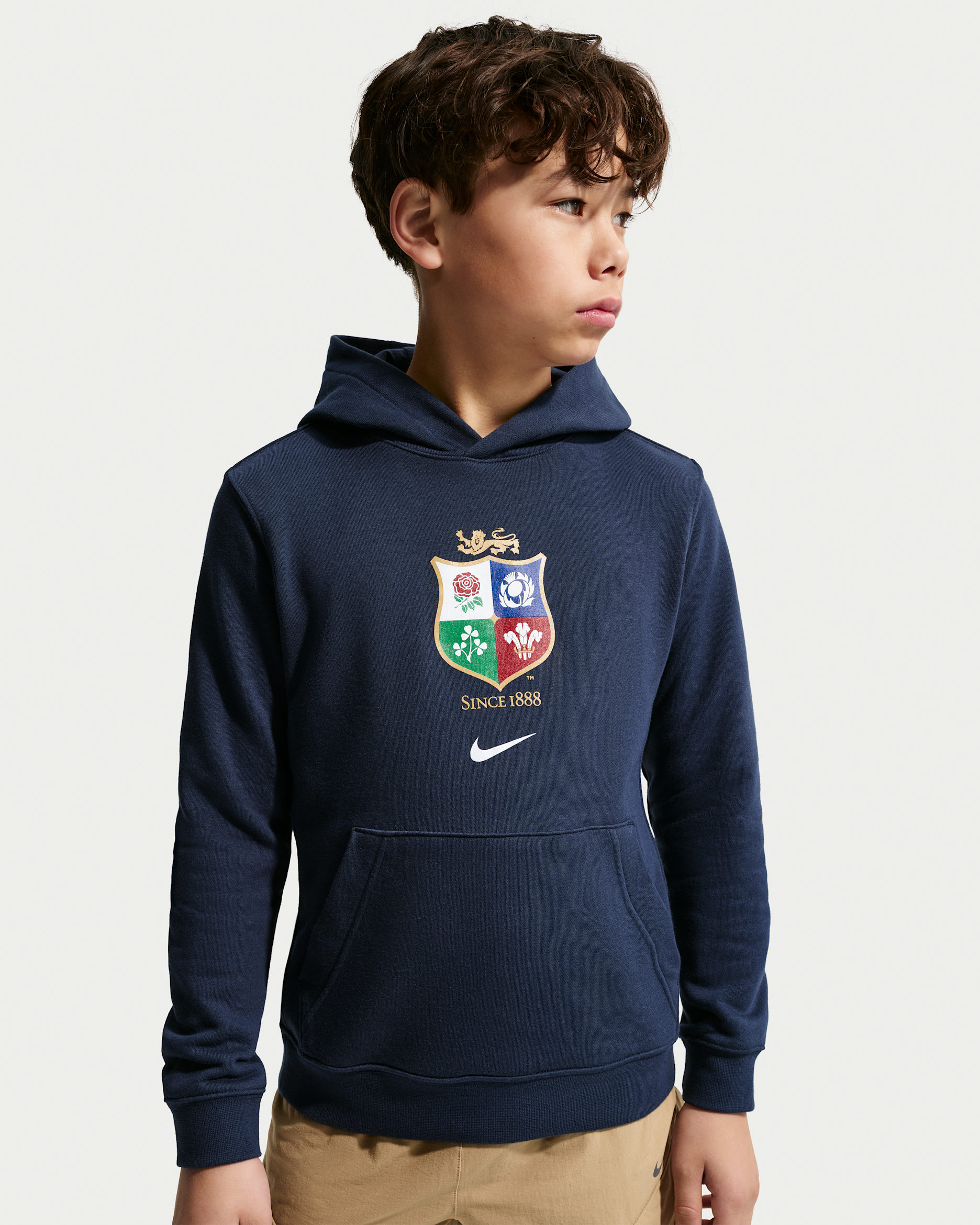 British & Irish Lions Nike Club-hættetrøje til større børn - Obsidian/hvid