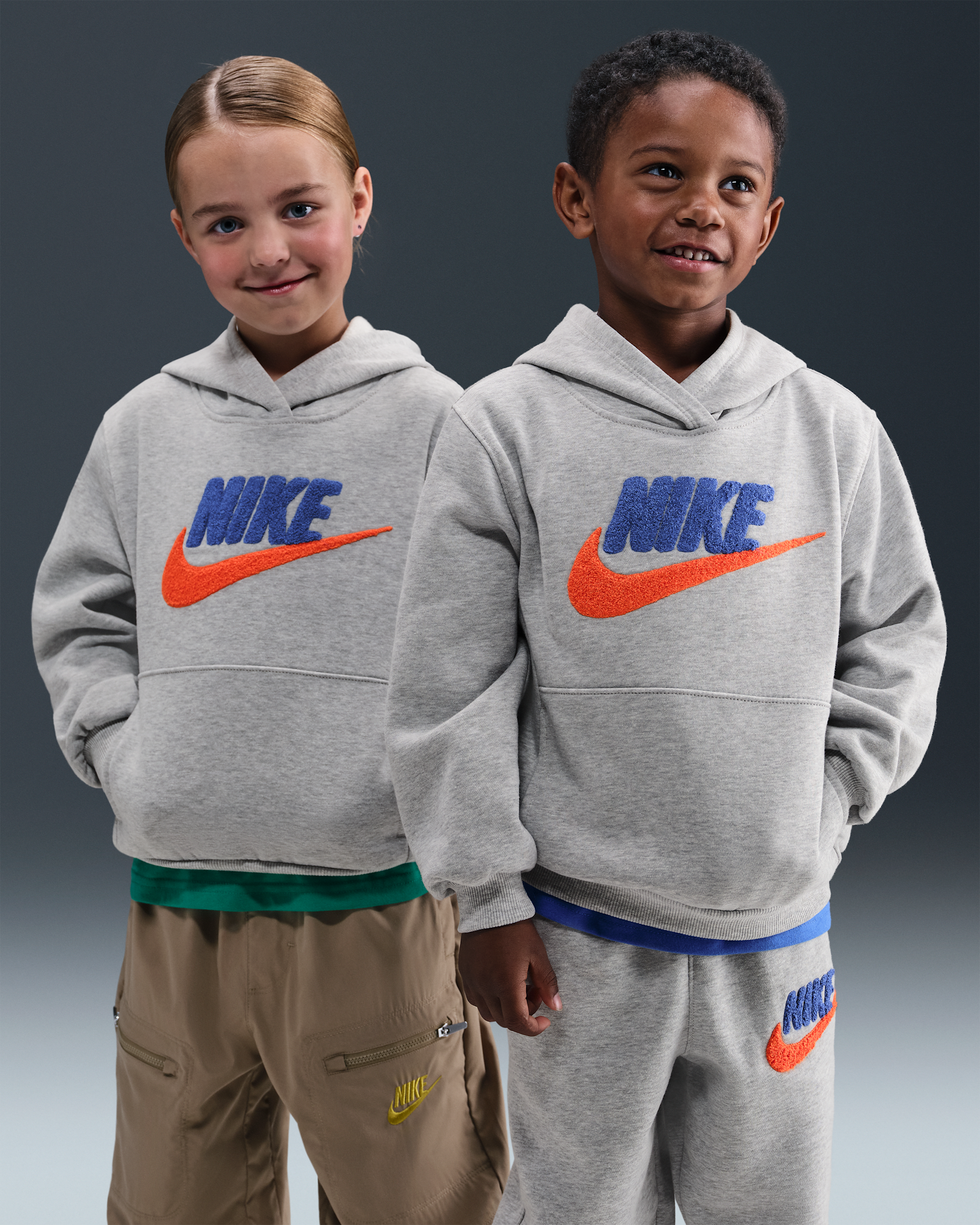 나이키 클럽 리틀키즈 셔닐 풀오버 후디 - 라이트 스모크 그레이