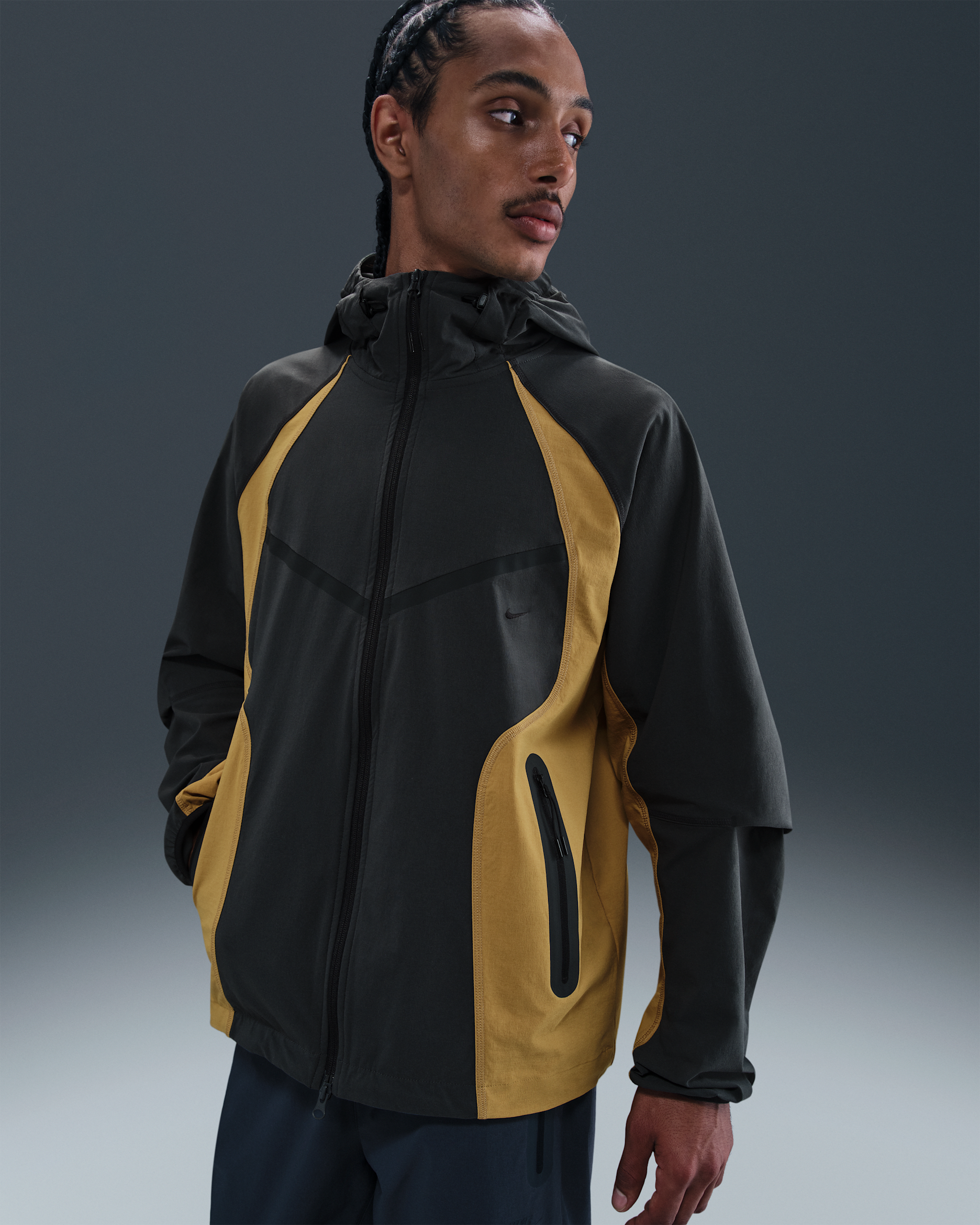 Nike Tech Men's Dri-FIT Woven Color-Block Windrunner Loose Jacket - Anthracite/Ochre/Black