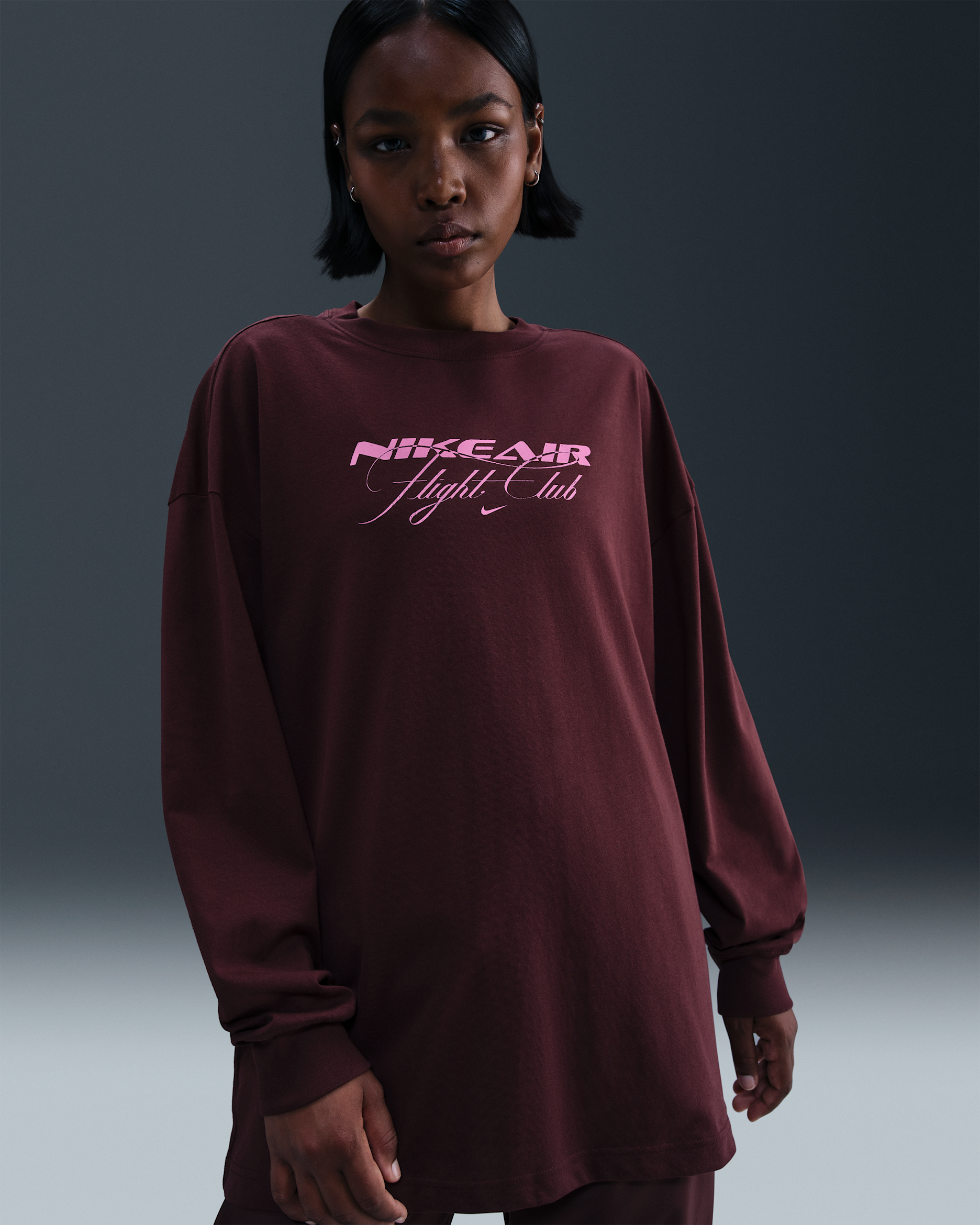 Nike Sportswear Women's Oversized Long-Sleeve T-Shirt - Burgundy Crush